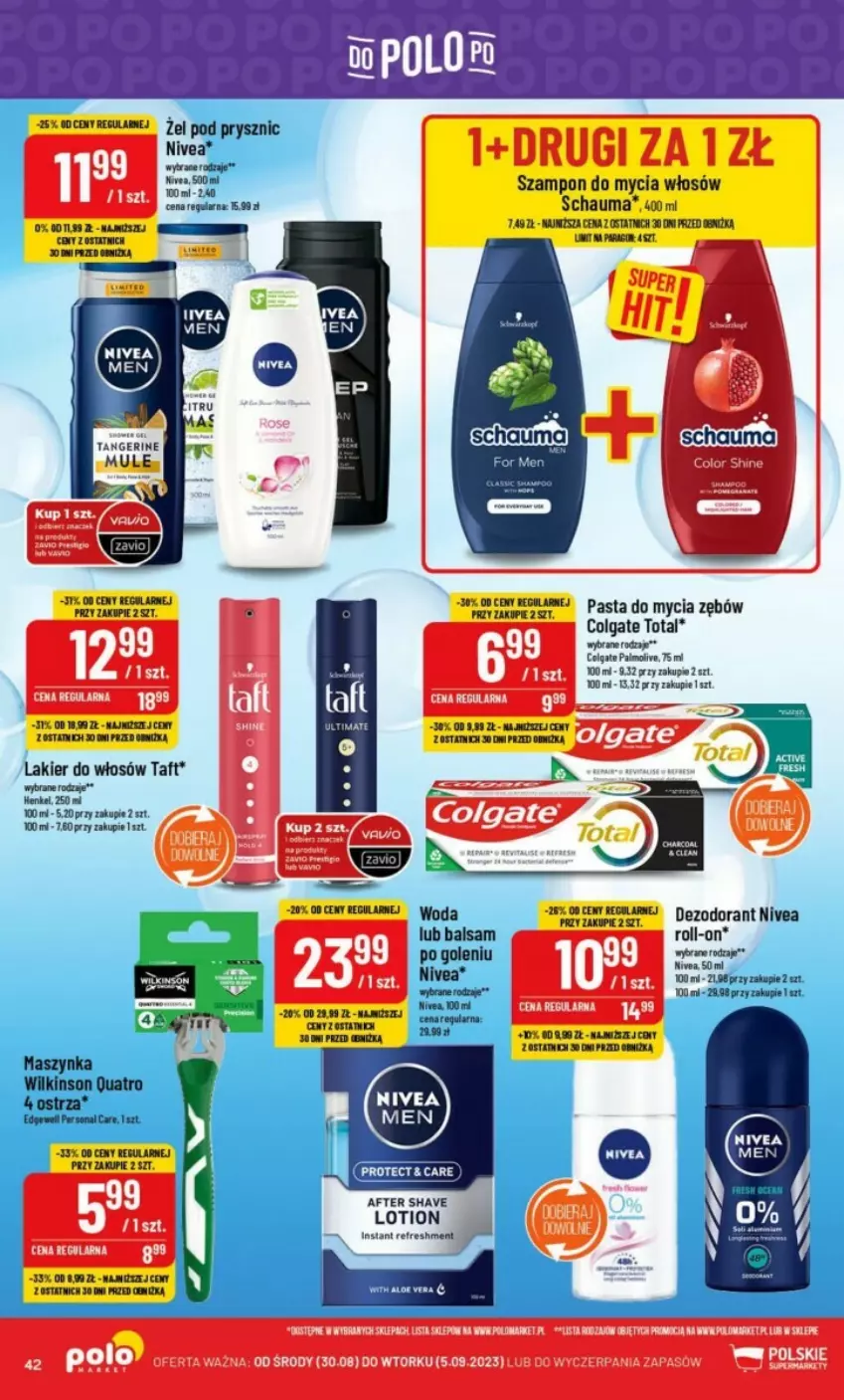 Gazetka promocyjna PoloMarket - ważna 30.08 do 05.09.2023 - strona 37 - produkty: Colgate, Colgate Total, Dezodorant, Lakier, Lakier do włosów, LG, Nivea, Noż, Palmolive, Schauma, Szampon, Taft