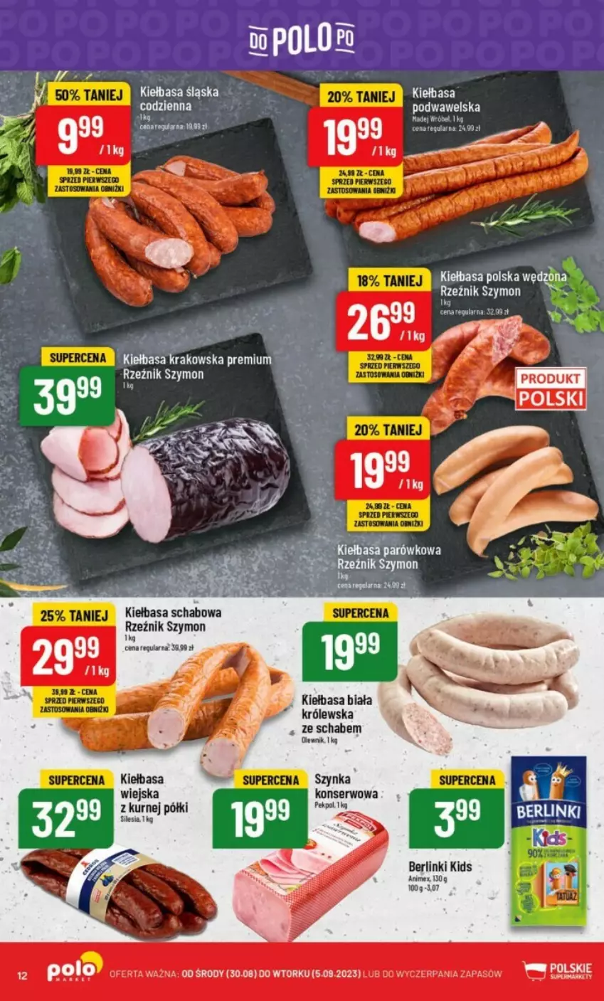 Gazetka promocyjna PoloMarket - ważna 30.08 do 05.09.2023 - strona 4 - produkty: Berlinki, Kiełbasa, Kiełbasa śląska, Koc, Ser, Szynka, Wawel