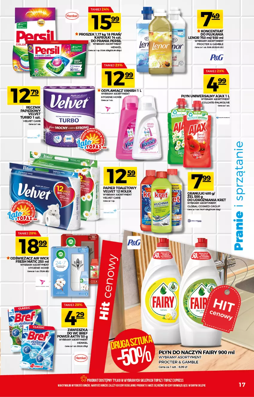 Gazetka promocyjna Topaz - Gazetka - ważna 01.07 do 07.07.2021 - strona 17 - produkty: Colgate, Fa, Fairy, Kret, Lenor, LG, Odplamiacz, Palmolive, Papier, Papier toaletowy, Persil, Vanish, Velvet