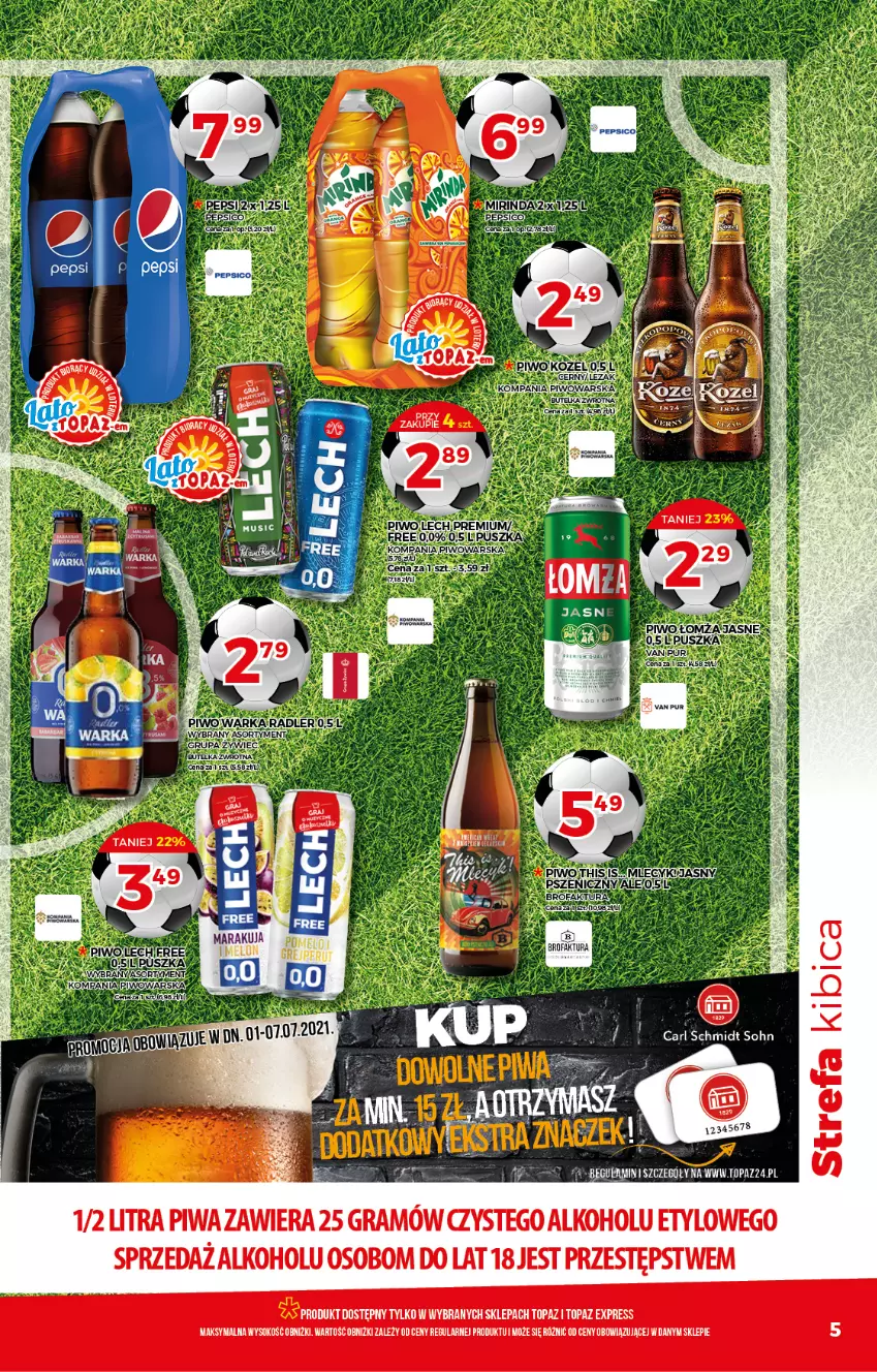 Gazetka promocyjna Topaz - Gazetka - ważna 01.07 do 07.07.2021 - strona 5 - produkty: Gra, Melon, Mirinda, Pepsi, Piwa, Piwo, Sok, Top