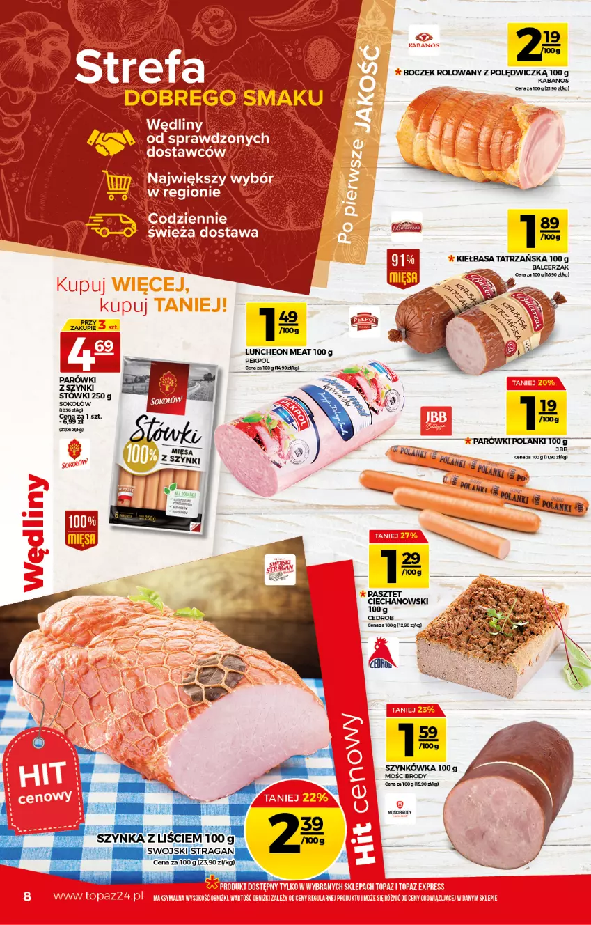 Gazetka promocyjna Topaz - Gazetka - ważna 01.07 do 07.07.2021 - strona 8 - produkty: Boczek, Kabanos, Kiełbasa