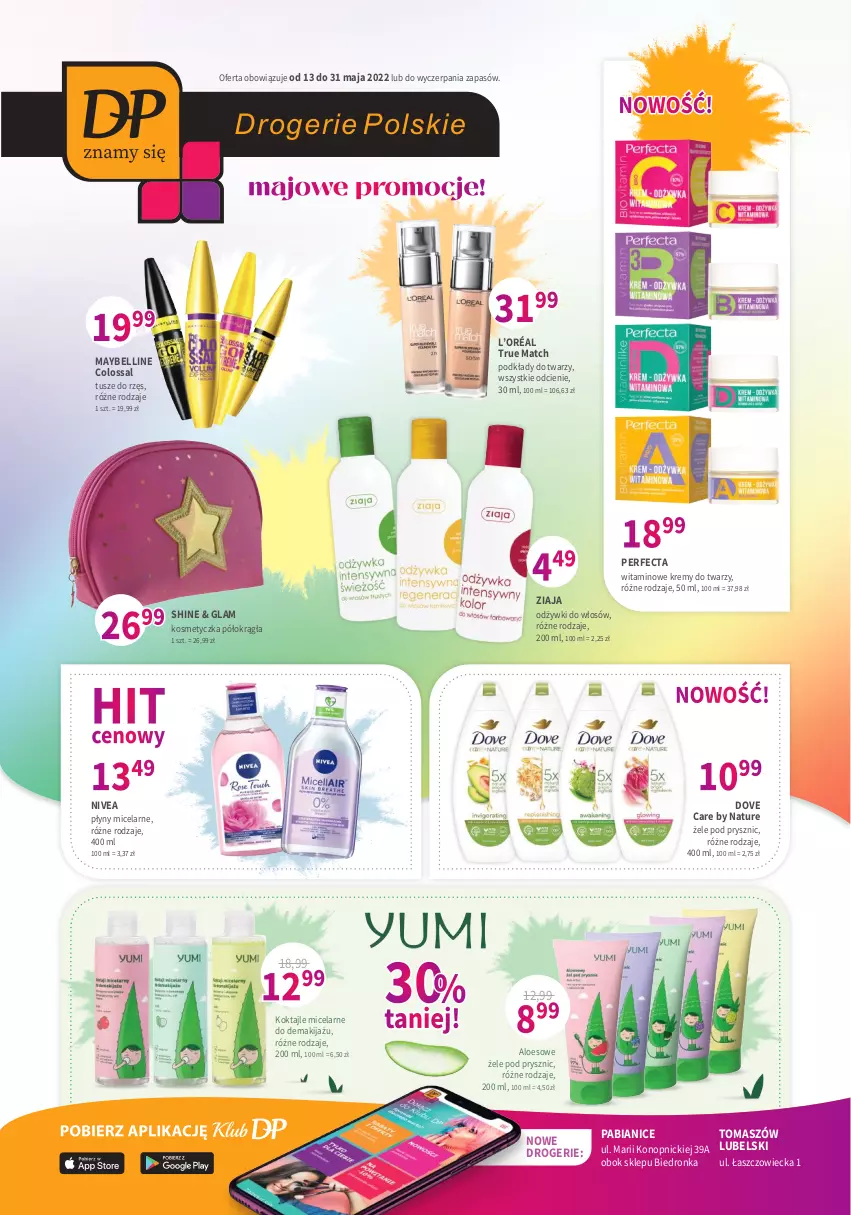 Gazetka promocyjna Drogerie Polskie - Gazetka - ważna 13.05 do 31.05.2022 - strona 1 - produkty: Bell, Dove, L’Oréal, Maybelline, Nivea, Perfecta, Ziaja