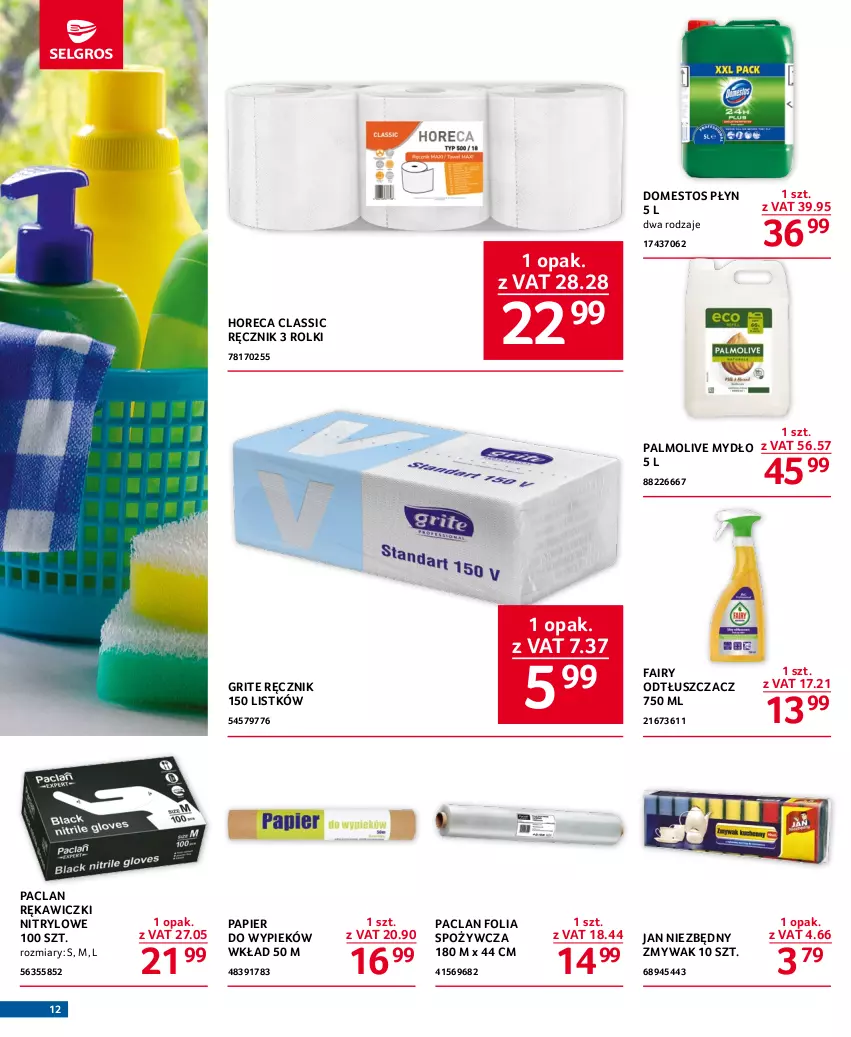 Gazetka promocyjna Selgros - Oferta gastronomiczna - ważna 01.06 do 14.06.2023 - strona 12 - produkty: Domestos, Fa, Fairy, Jan Niezbędny, Mydło, Odtłuszczacz, Palmolive, Papier, Ręcznik, Rolki