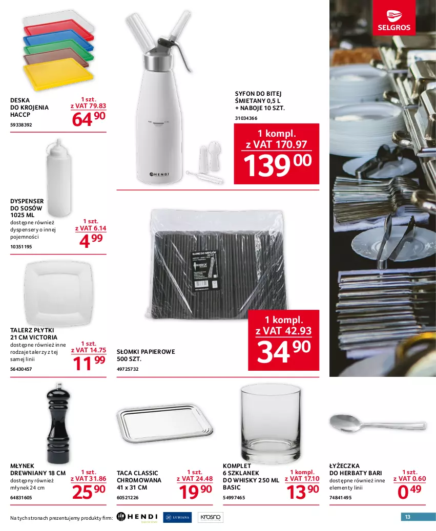 Gazetka promocyjna Selgros - Oferta gastronomiczna - ważna 01.06 do 14.06.2023 - strona 13 - produkty: Deska do krojenia, Młynek, Papier, Ser, Sos, Syfon, Taca, Talerz, Whisky