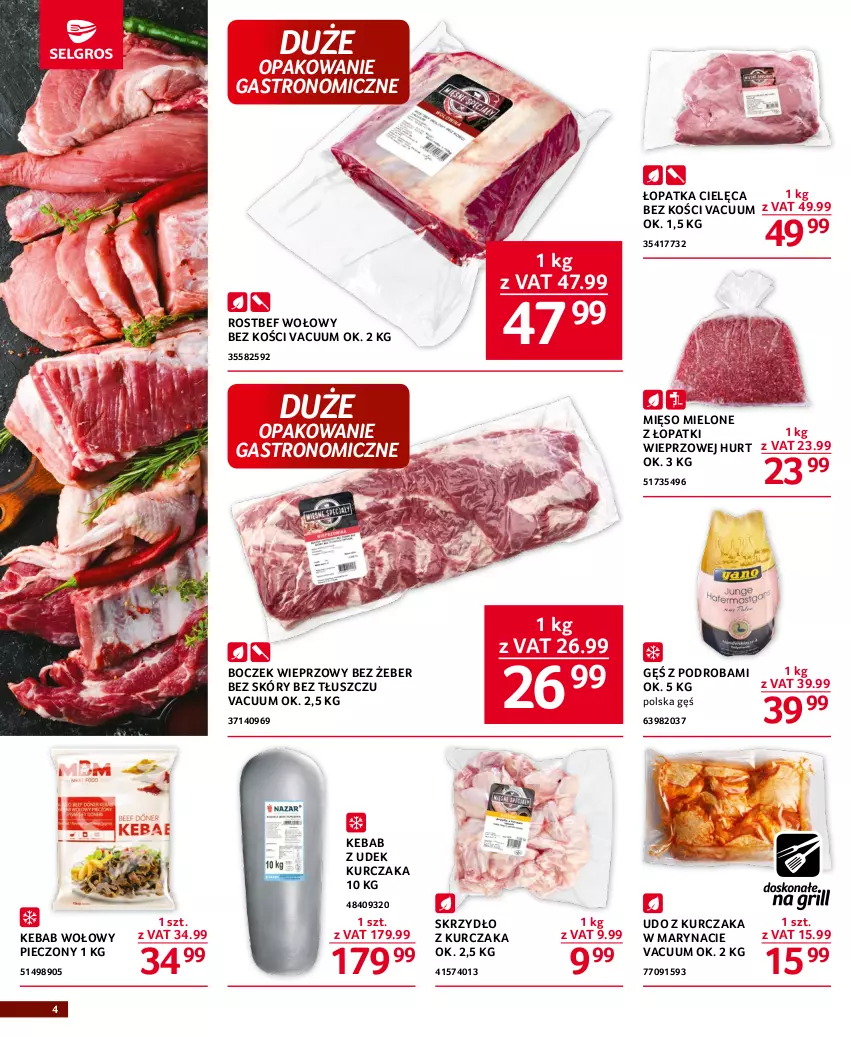 Gazetka promocyjna Selgros - Oferta gastronomiczna - ważna 01.06 do 14.06.2023 - strona 4 - produkty: Boczek, Boczek wieprzowy, Kebab, Kurczak, Mięso, Mięso mielone, Piec, Rostbef, Udo z kurczaka