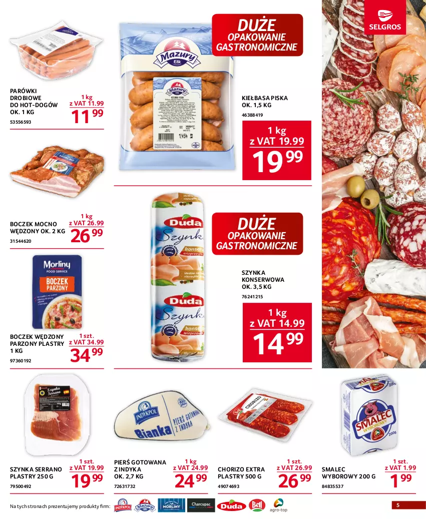 Gazetka promocyjna Selgros - Oferta gastronomiczna - ważna 01.06 do 14.06.2023 - strona 5 - produkty: Boczek, Kiełbasa, Parówki, Ser, Smalec, Szynka, Szynka konserwowa