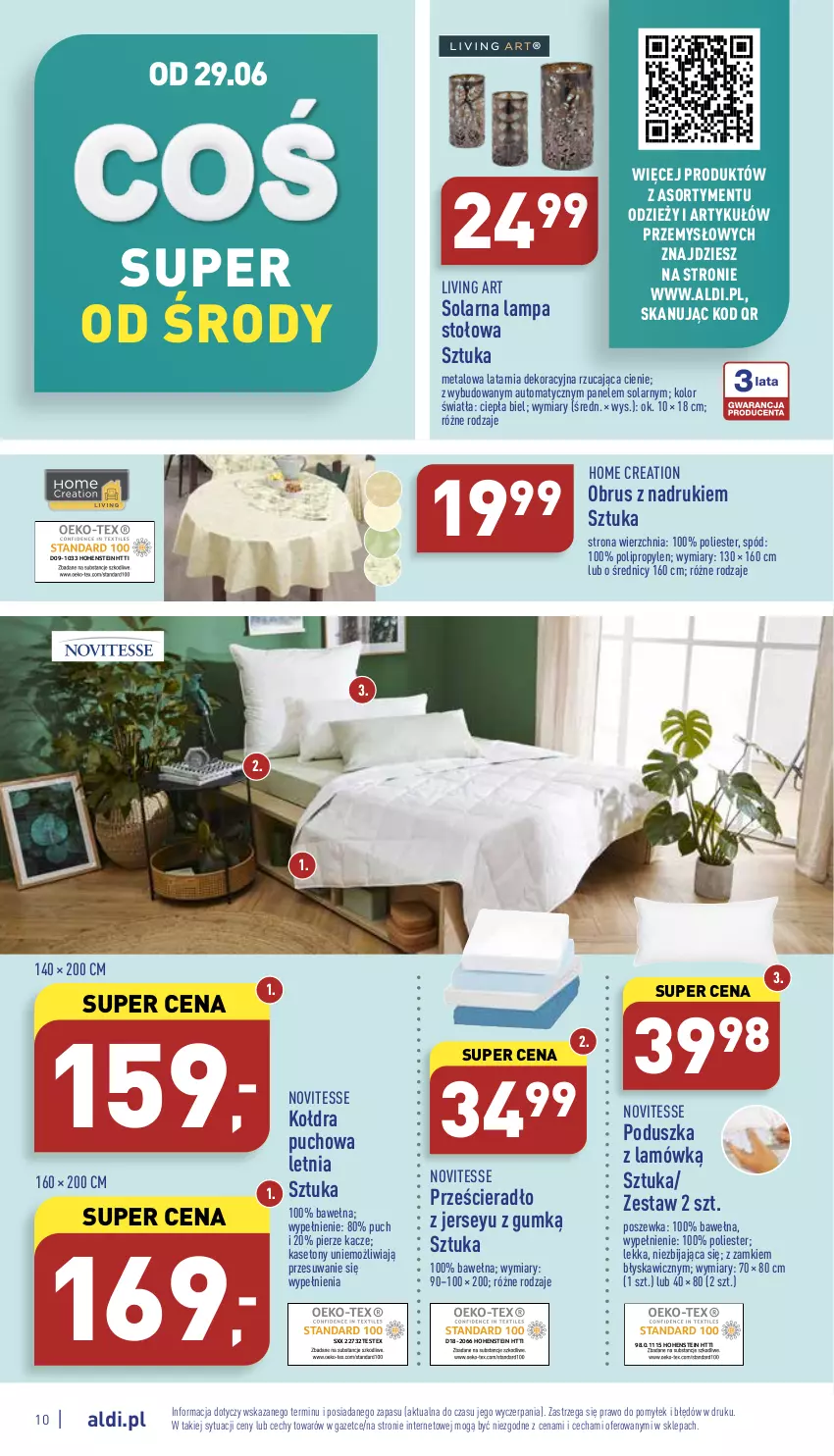 Gazetka promocyjna Aldi - Zaplanuj zakupy wcześniej - ważna 27.06 do 02.07.2022 - strona 10 - produkty: Kołdra, Lampa, Lampa stołowa, Latarnia, Obrus, Poduszka, Poszewka, Prześcieradło, Wełna