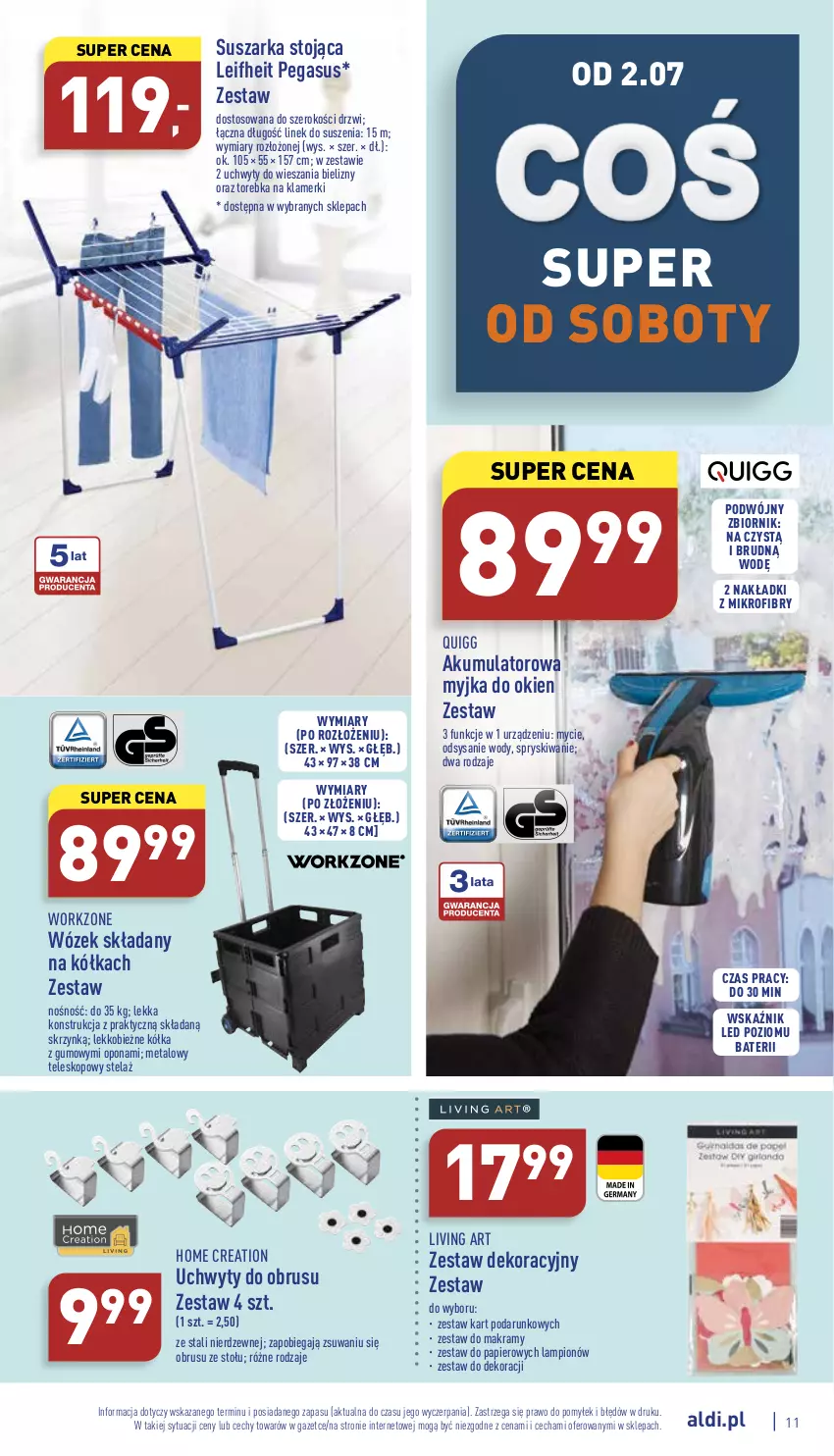 Gazetka promocyjna Aldi - Zaplanuj zakupy wcześniej - ważna 27.06 do 02.07.2022 - strona 11 - produkty: Akumulator, Asus, Drzwi, Lampion, Myjka do okien, Obrus, Papier, Suszarka, Teleskop, Torebka, Uchwyty, Wózek