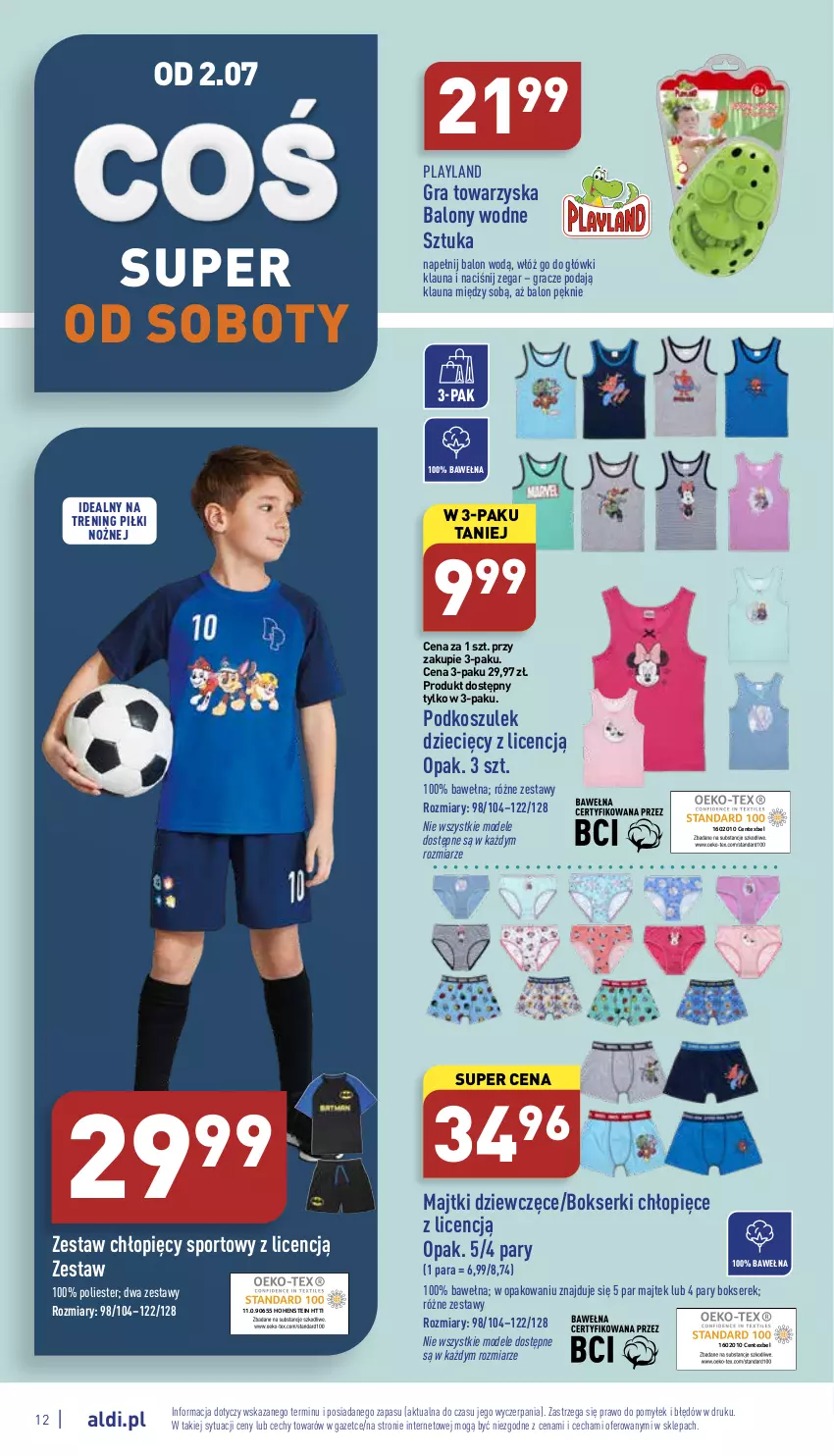 Gazetka promocyjna Aldi - Zaplanuj zakupy wcześniej - ważna 27.06 do 02.07.2022 - strona 12 - produkty: Balony, Bokserki, Dzieci, Gra, Kosz, Majtki, Noż, Podkoszulek, Por, Ser, Serek, Sport, Wełna, Zegar