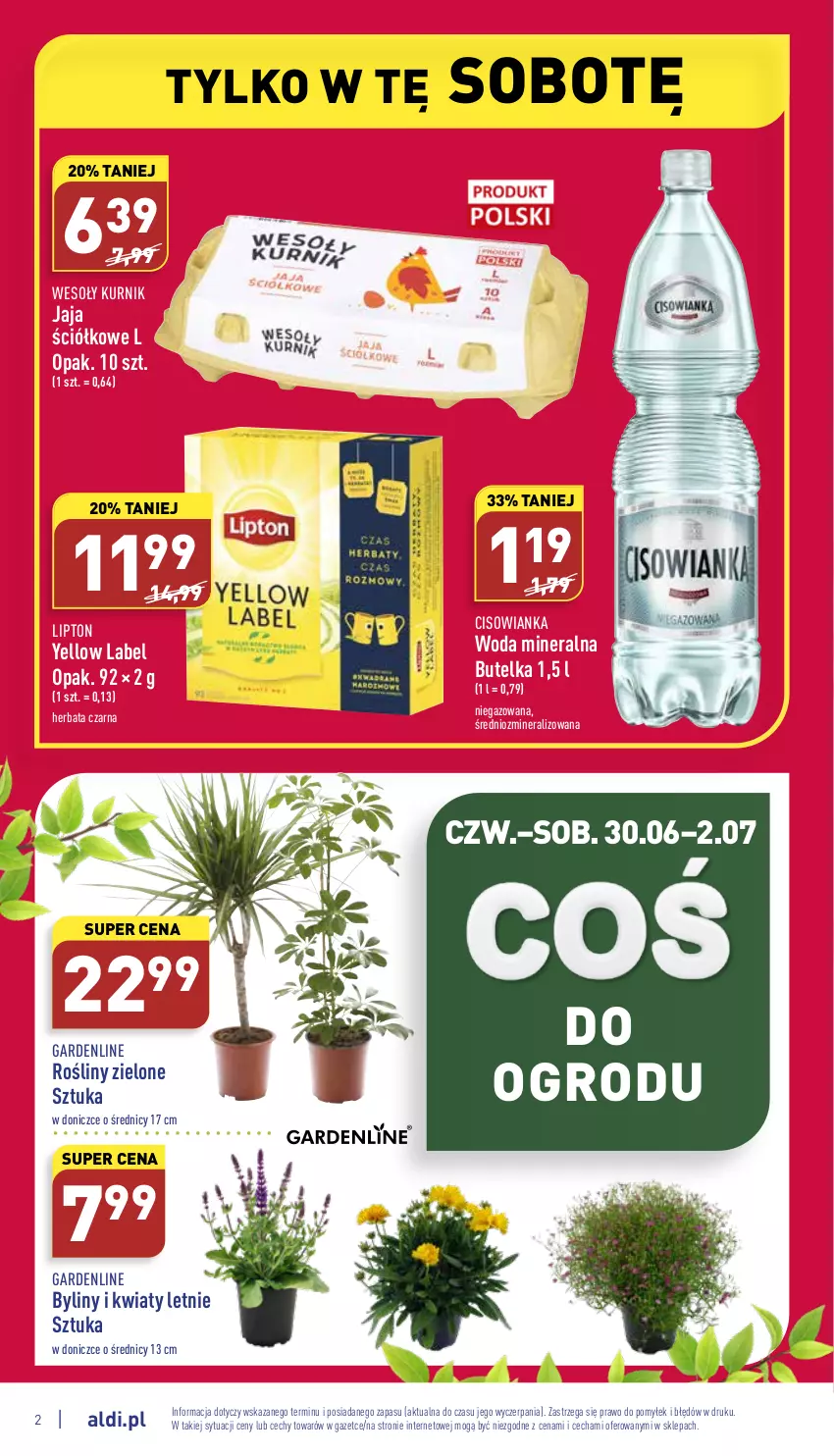 Gazetka promocyjna Aldi - Zaplanuj zakupy wcześniej - ważna 27.06 do 02.07.2022 - strona 2 - produkty: Cisowianka, Herbata, Herbata czarna, Jaja, Lipton, Woda, Woda mineralna