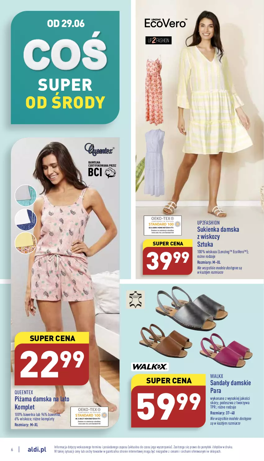 Gazetka promocyjna Aldi - Zaplanuj zakupy wcześniej - ważna 27.06 do 02.07.2022 - strona 6 - produkty: Fa, Piżama, Queentex, Sandał, Sok, Sukienka, Wełna