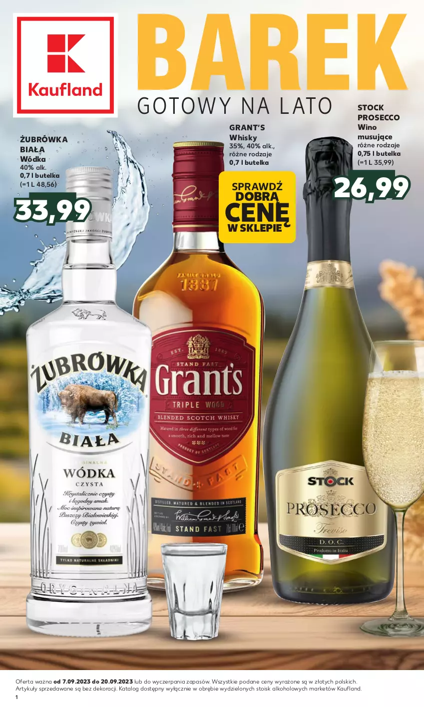 Gazetka promocyjna Kaufland - Barek Kauflandu - ważna 07.09 do 20.09.2023 - strona 1 - produkty: Gra, Mus, Prosecco, Stock, Whisky, Wino, Wino musujące, Wódka