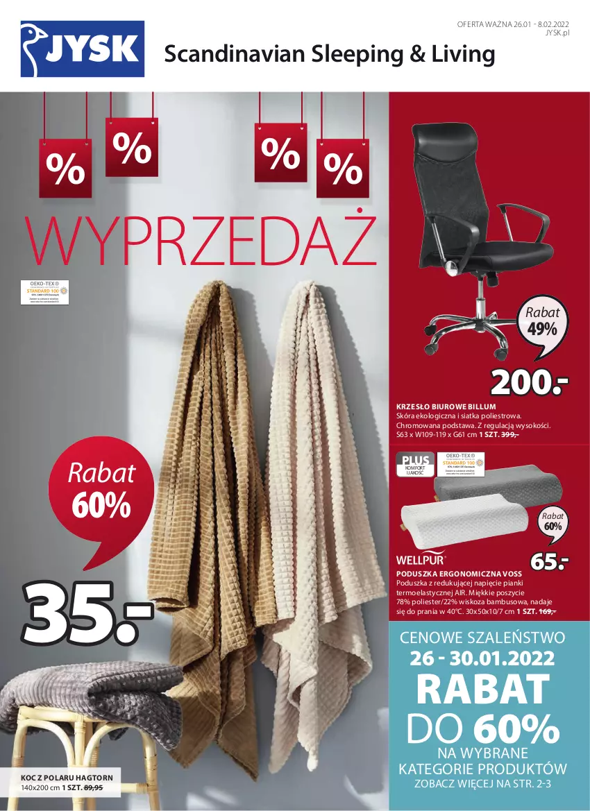 Gazetka promocyjna Jysk - Oferta tygodnia - ważna 26.01 do 08.02.2022 - strona 2 - produkty: Biuro, Koc, Krzesło, Poduszka, Siatka, Sok, Szal