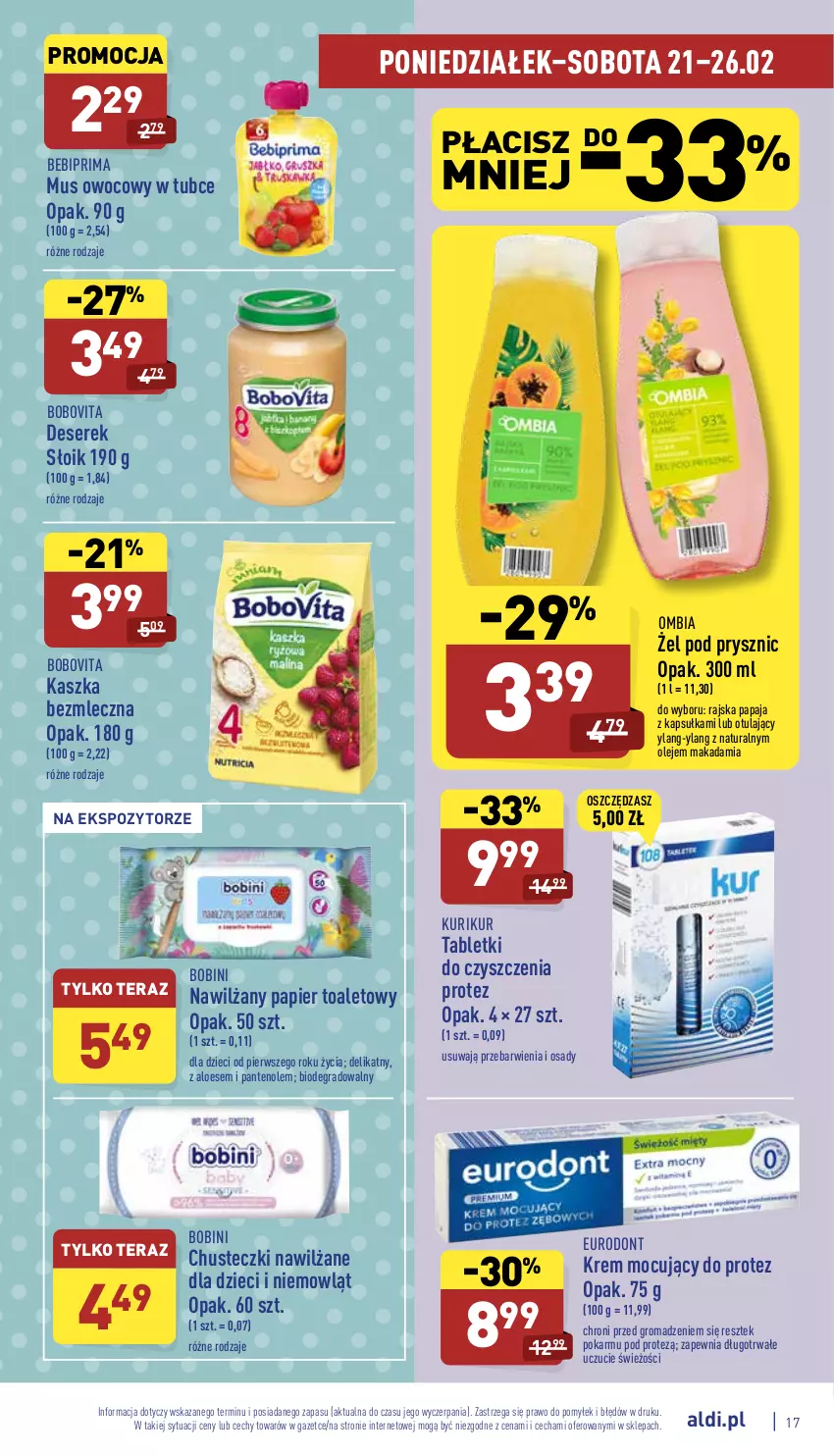 Gazetka promocyjna Aldi - Pełny katalog - ważna 21.02 do 26.02.2022 - strona 17 - produkty: Bebiprima, BoboVita, Chusteczki, Deser, Dzieci, Gra, Mus, Nawilżany papier, Olej, Papaja, Papier, Papier toaletowy, Prima, Ser, Serek, Tablet, Tera