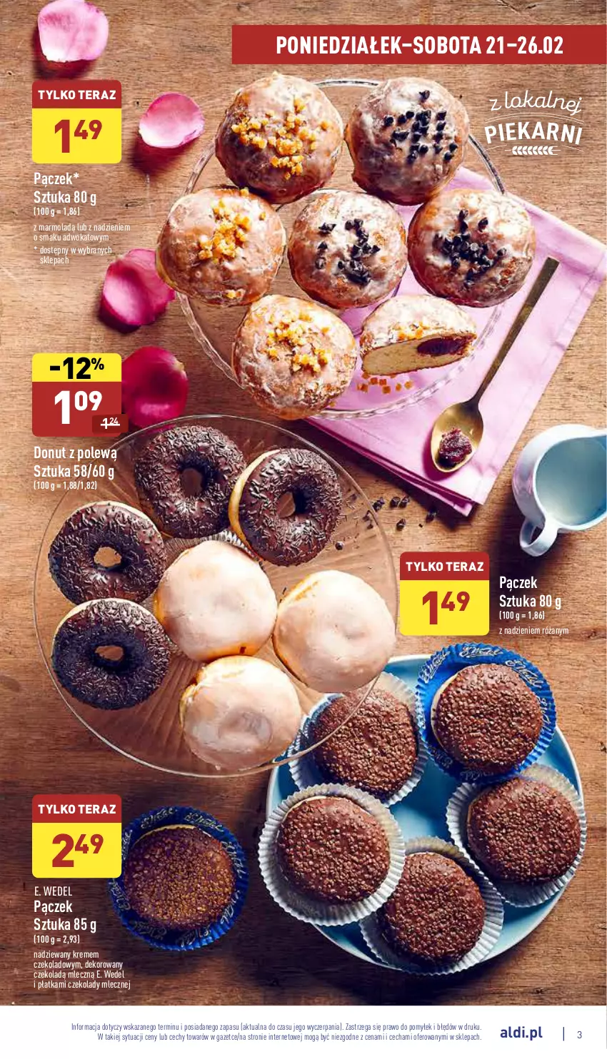 Gazetka promocyjna Aldi - Pełny katalog - ważna 21.02 do 26.02.2022 - strona 3 - produkty: Donut, E. Wedel, Mola, Pączek, Róża, Tera