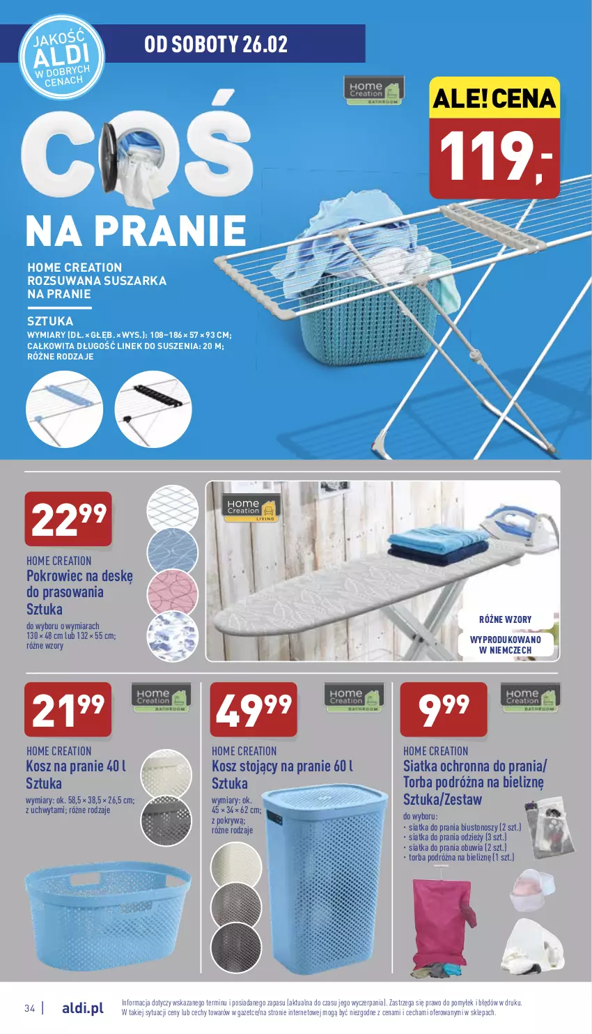 Gazetka promocyjna Aldi - Pełny katalog - ważna 21.02 do 26.02.2022 - strona 34 - produkty: Biustonosz, Kosz, Pokrowiec, Pokrowiec na deskę, Siatka, Suszarka, Suszarka na pranie, Torba