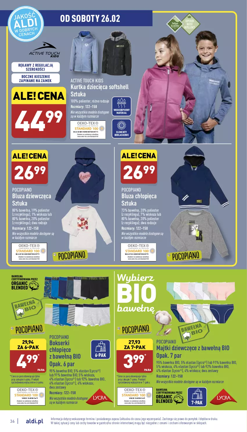 Gazetka promocyjna Aldi - Pełny katalog - ważna 21.02 do 26.02.2022 - strona 36 - produkty: Bluza, Bokserki, Dzieci, Kurtka, Kurtka dziecięca, Majtki, Pocopiano, Por, Ser, Wełna