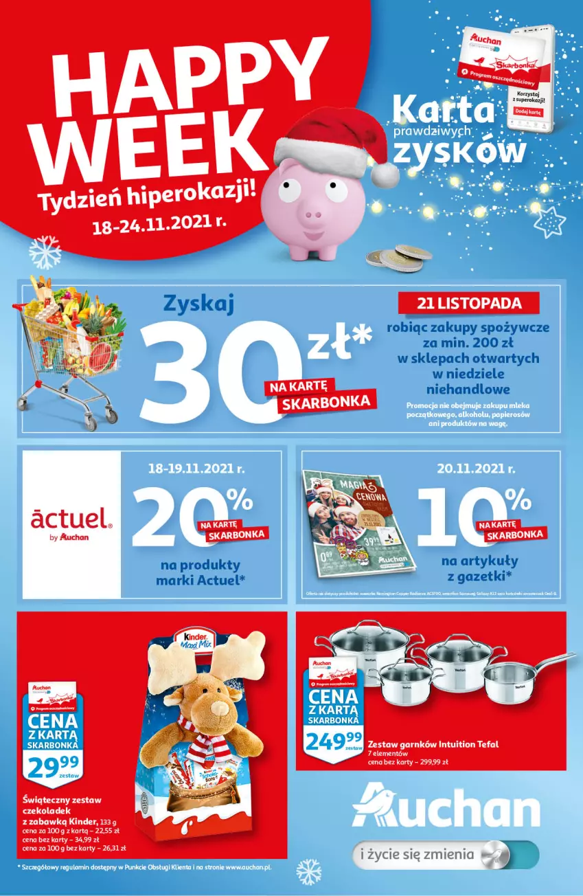 Gazetka promocyjna Auchan - Skarbonka #46 - ważna 18.11 do 24.11.2021 - strona 1 - produkty: Fa, Kinder, Tefal