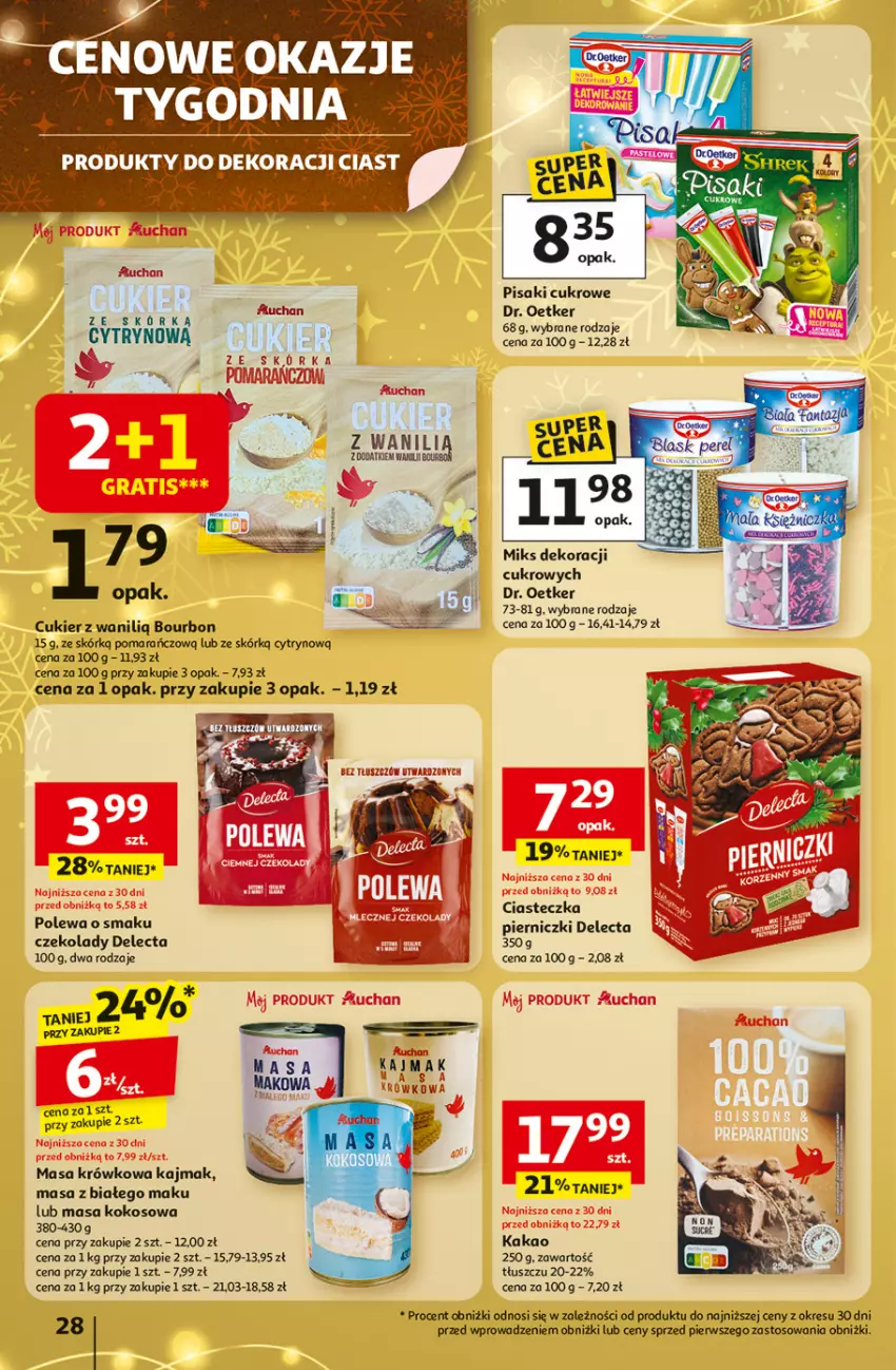 Gazetka promocyjna Auchan - Gazetka Święta jak babcię kocham Hipermarket Auchan - ważna 27.11 do 03.12.2025 - strona 28 - produkty: Bourbon, Cukier, Delecta, Dr. Oetker, Kakao, Kokos, Masa krówkowa