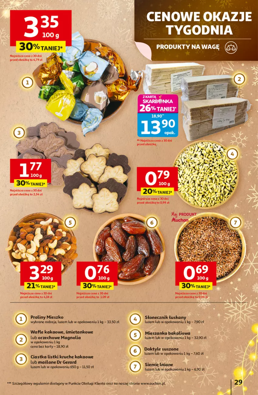 Gazetka promocyjna Auchan - Gazetka Święta jak babcię kocham Hipermarket Auchan - ważna 27.11 do 03.12.2025 - strona 29 - produkty: Ciastka, Daktyle, Dr Gerard, Kakao, Mieszanka bakaliowa, Praliny, Wafle