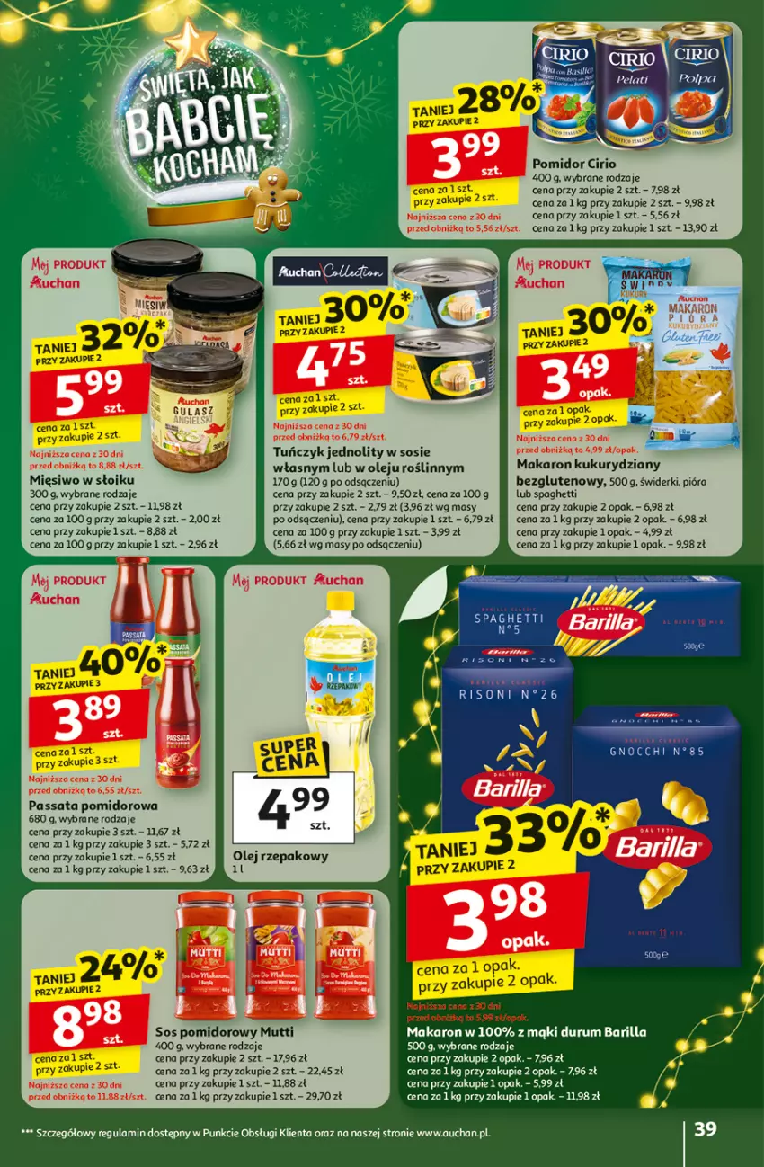 Gazetka promocyjna Auchan - Gazetka Święta jak babcię kocham Hipermarket Auchan - ważna 27.11 do 03.12.2025 - strona 39 - produkty: Barilla, Makaron, Olej, Rum, Sos, Sos pomidorowy, Spaghetti, Tuńczyk, Wino