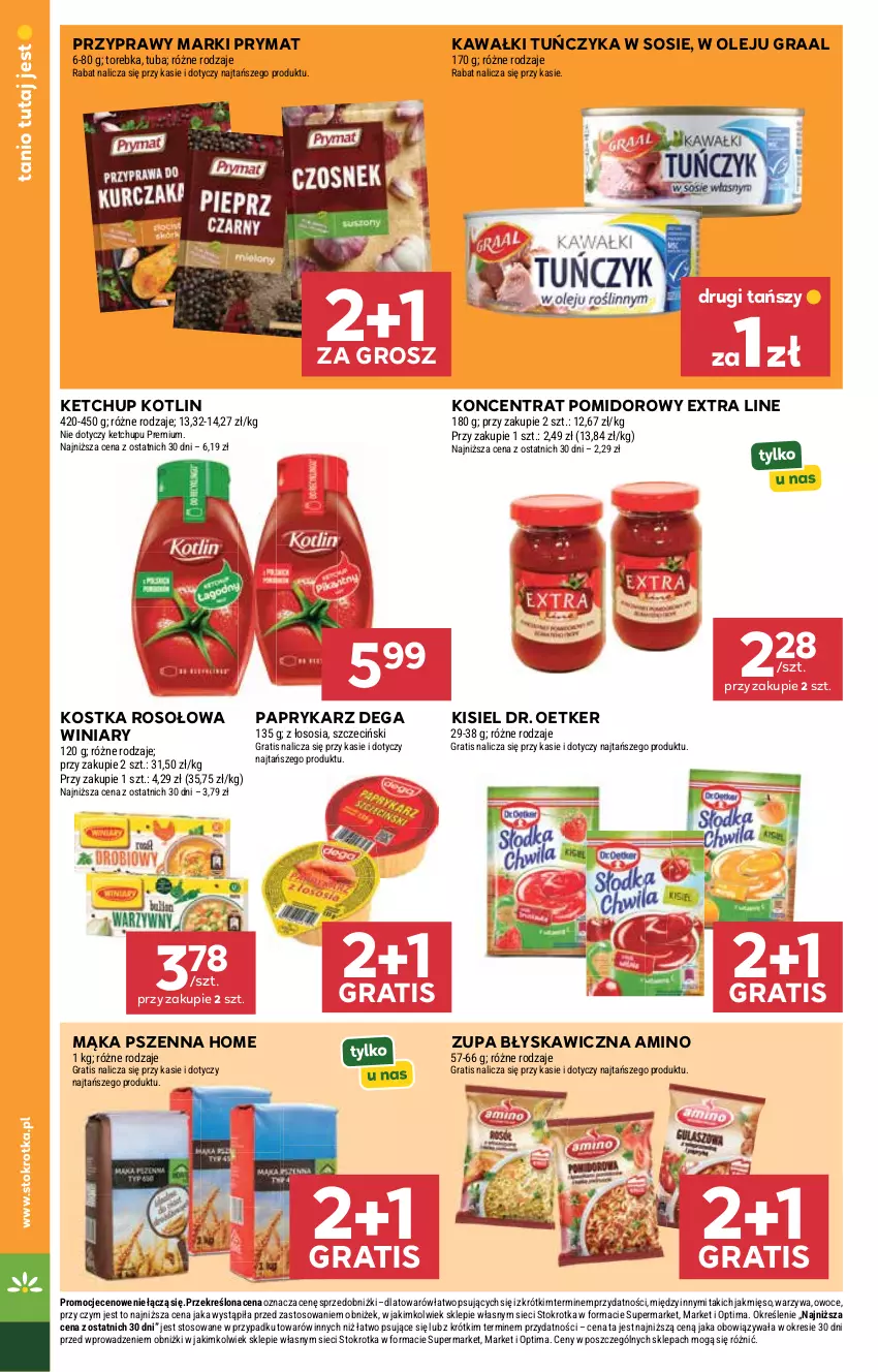 Gazetka promocyjna Stokrotka - Market - ważna 02.07 do 08.07.2026 - strona 14 - produkty: Dega, Dr. Oetker, Gra, Graal, Kawa, Ketchup, Kisiel, Koncentrat pomidorowy, Kotlin, Mąka, Mąka pszenna, Mięso, Olej, Optima, Owoce, Papryka, Paprykarz, Prymat, Przyprawy, Sos, Torebka, Tuńczyk, Warzywa, Winiary, Zupa
