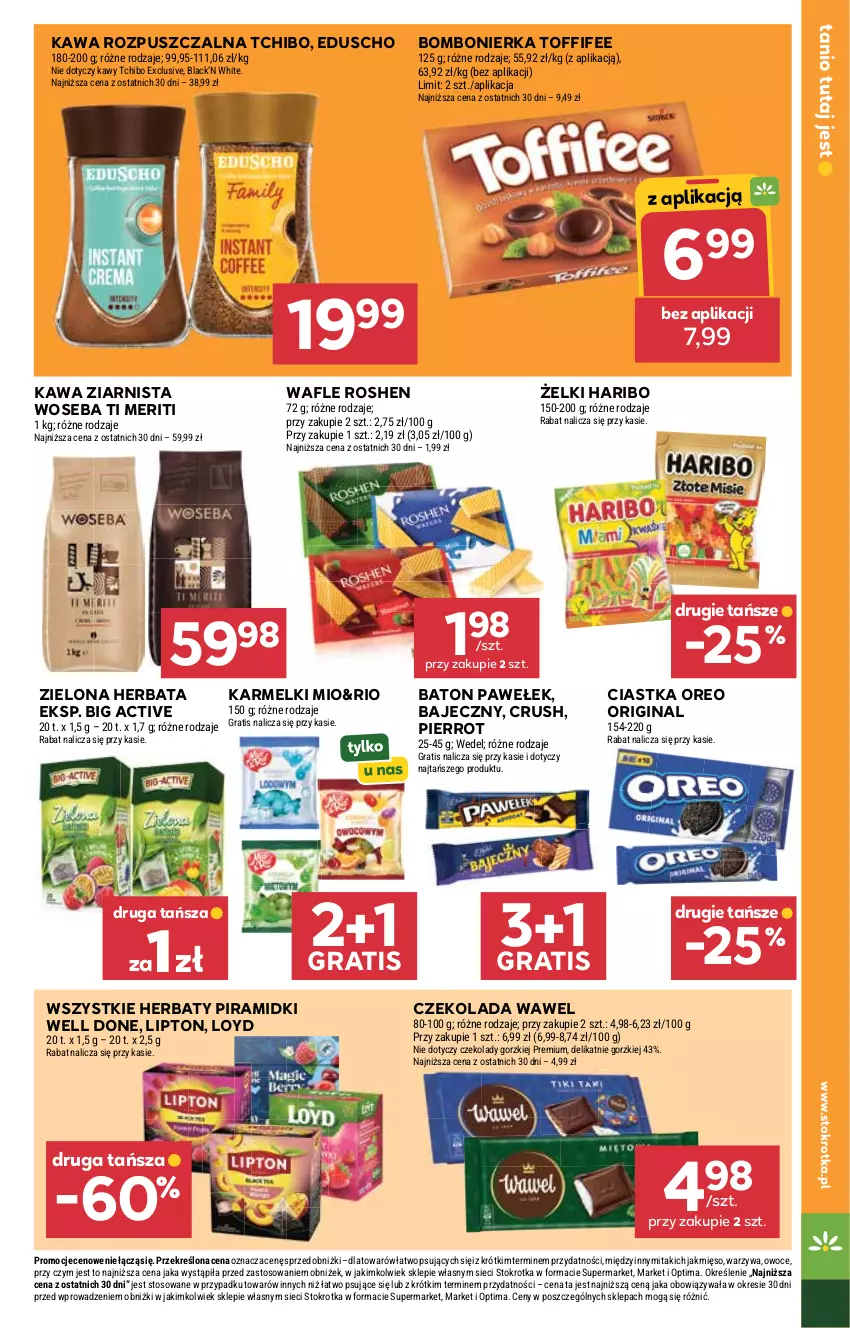 Gazetka promocyjna Stokrotka - Market - ważna 02.07 do 08.07.2026 - strona 15 - produkty: Baton, Ciastka, Czekolada, Gin, Gra, Haribo, Herbata, Kawa, Kawa rozpuszczalna, Kawa ziarnista, Lack, Lipton, Loyd, Mięso, Optima, Oreo, Owoce, Tchibo, Toffifee, Wafle, Warzywa, Wawel, Woseba