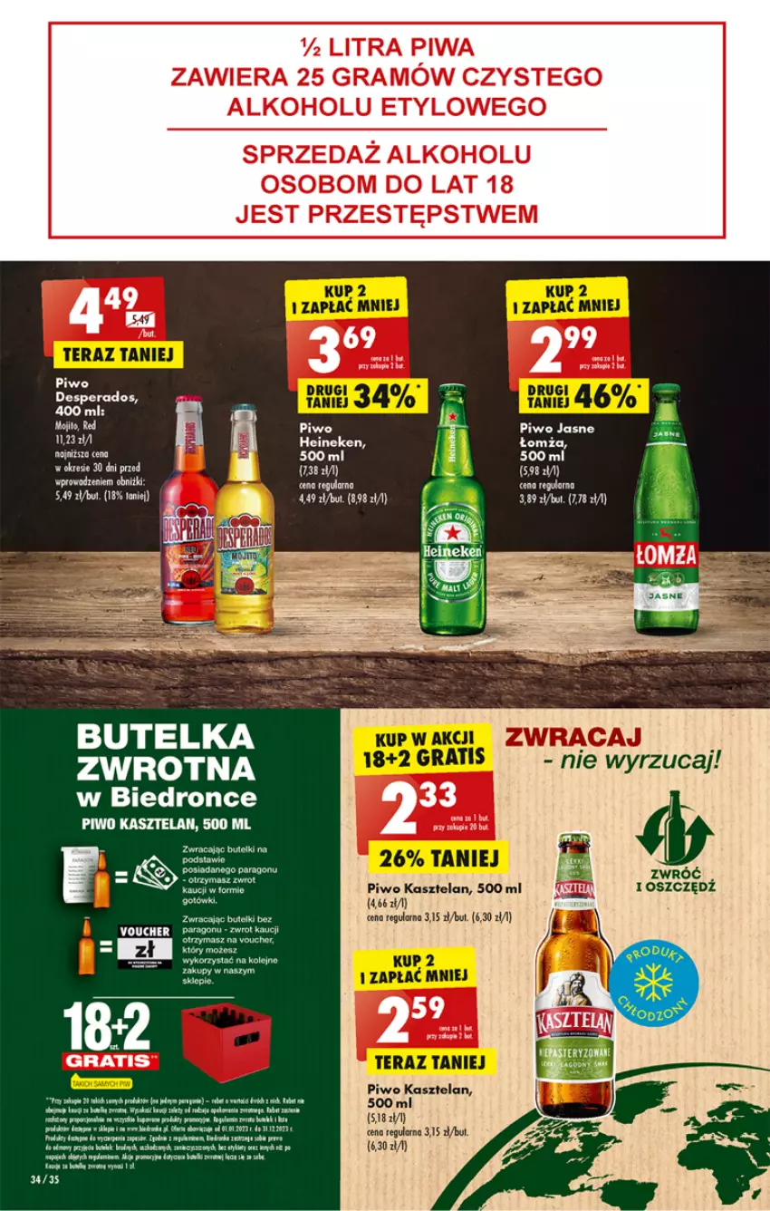 Gazetka promocyjna Biedronka - Od poniedzialku - ważna 10.07 do 15.07.2023 - strona 34 - produkty: Desperados, Dron, Gra, Heineken, Kasztelan, Lion, Olej, Piwa, Piwo