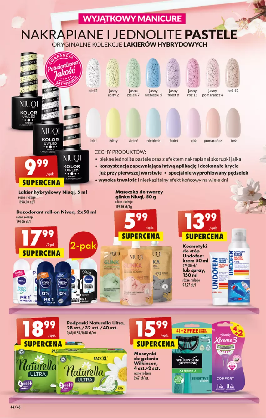 Gazetka promocyjna Biedronka - ważna 13.04 do 19.04.2023 - strona 44 - produkty: Dezodorant, Gin, Inka, Lakier, Lakier hybrydowy, Mus, Naturell, Naturella, Niuqi, Nivea, Podpaski, Sok, Undofen