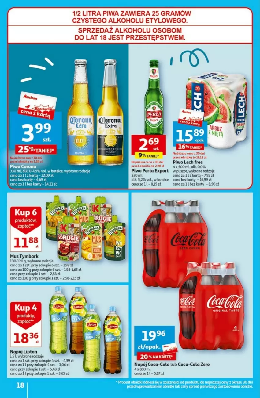 Gazetka promocyjna Auchan - ważna 21.09 do 27.09.2023 - strona 10 - produkty: Arbuz, Coca-Cola, Gin, Gra, Lipton, Mus, Napój, Perła, Piwa, Piwo, Por, Tymbark