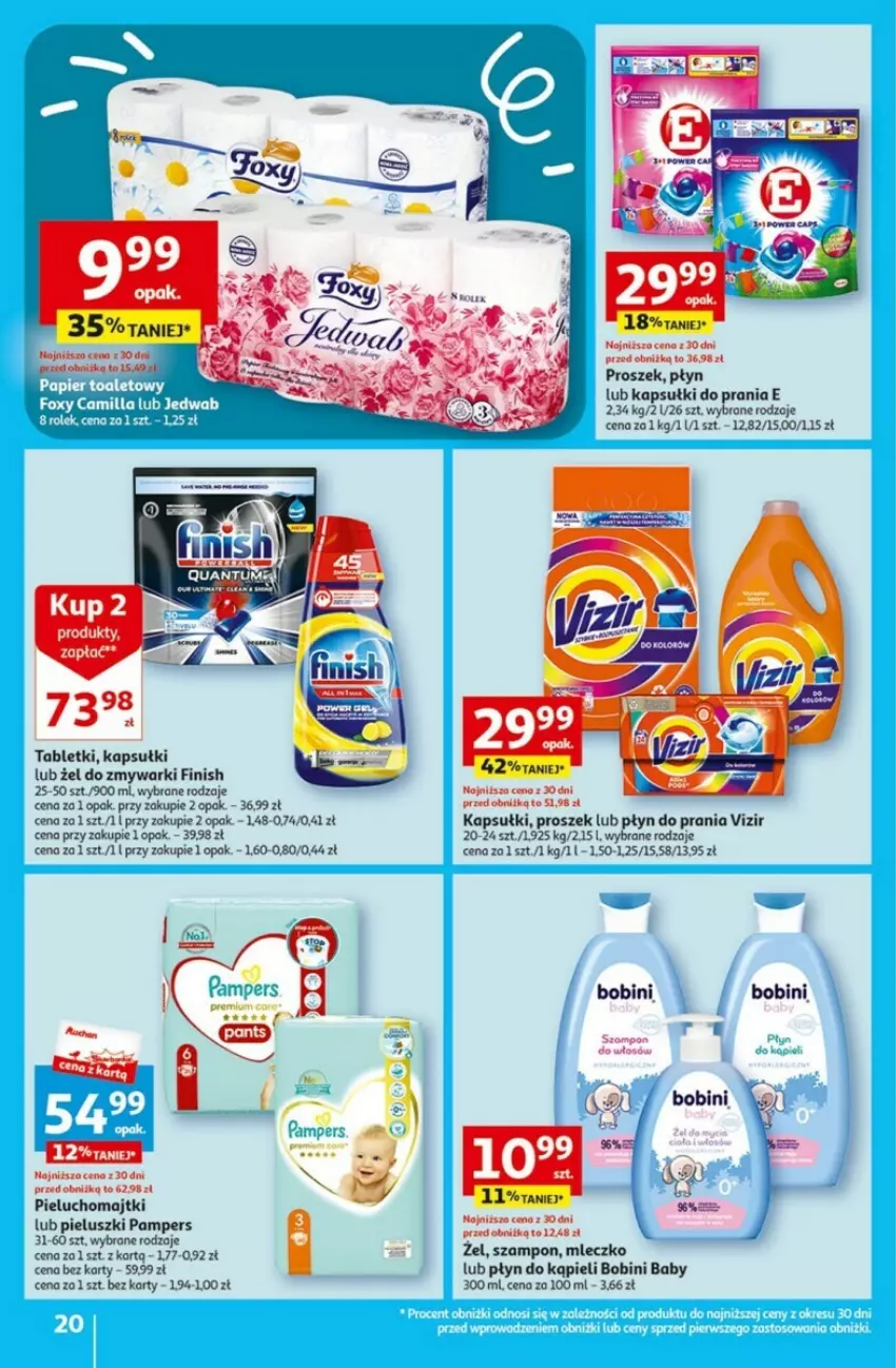 Gazetka promocyjna Auchan - ważna 21.09 do 27.09.2023 - strona 13 - produkty: Finish, Kapsułki do prania, Majtki, Pampers, Pieluchomajtki, Płyn do kąpieli, Płyn do prania, Szampon, Tablet, Vizir, Zmywarki