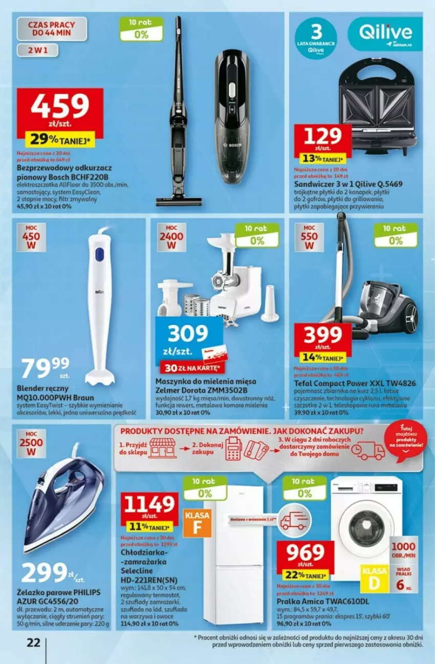 Gazetka promocyjna Auchan - ważna 21.09 do 27.09.2023 - strona 15 - produkty: Amica, Blender, Blender ręczny, Bosch, Braun, Chłodziarka, Clin, Fa, Gra, Grill, Maszynka, Maszynka do mielenia, Odkurzacz, Owoce, Philips, Pralka, Rum, Szczotka, Szynka, Tefal, Teleskop, Termos, Top, Warzywa, Warzywa i owoce, Zamrażarka, Zelmer