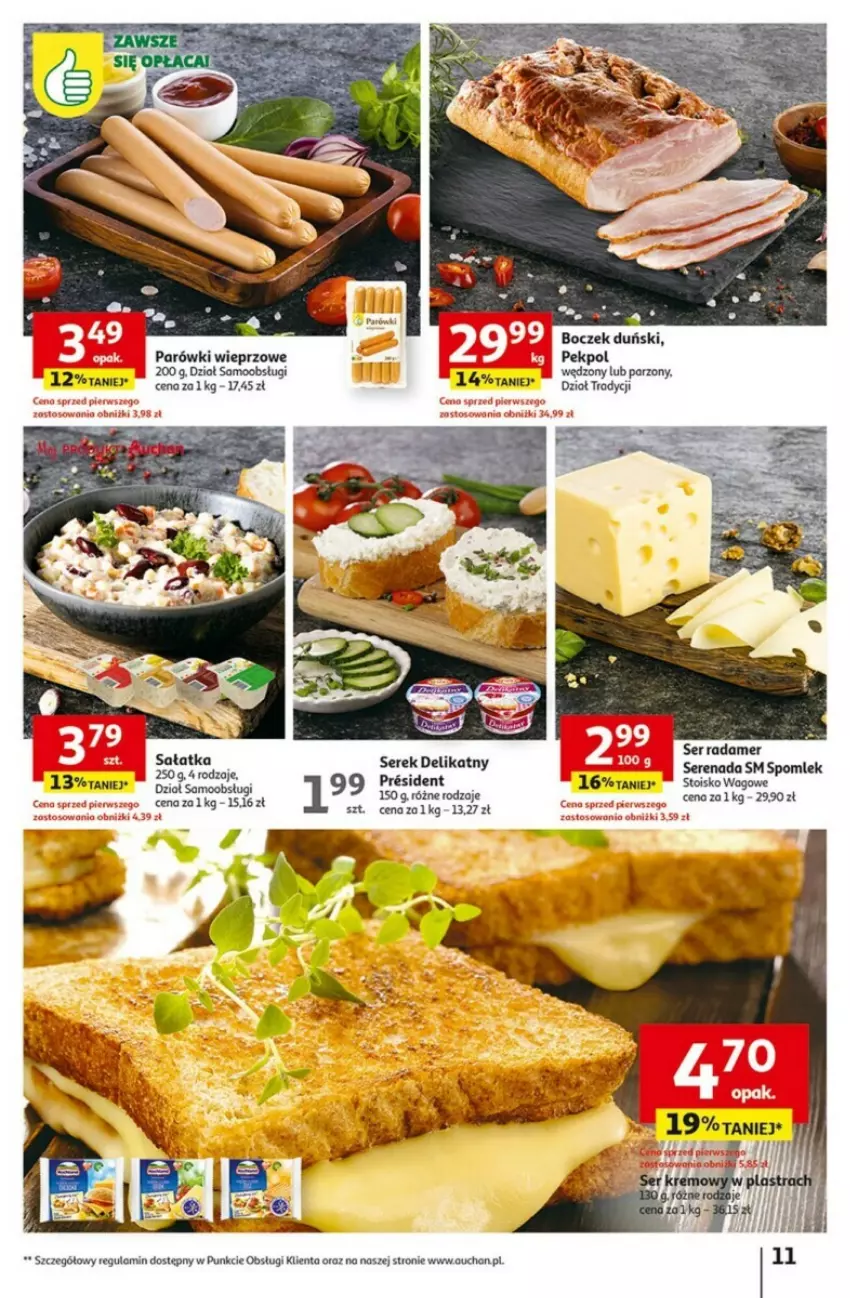 Gazetka promocyjna Auchan - ważna 21.09 do 27.09.2023 - strona 3 - produkty: Boczek, Parówki, Pekpol, Radamer, Sałat, Sałatka, Ser, Serek