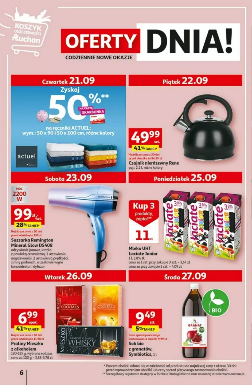 Gazetka promocyjna Auchan - ważna 21.09 do 27.09.2023 - strona 37 - produkty: Alkohole, Czajnik, Gra, Granat, Mleko, Por, Praliny, Remington, Sok, Suszarka, Whisky