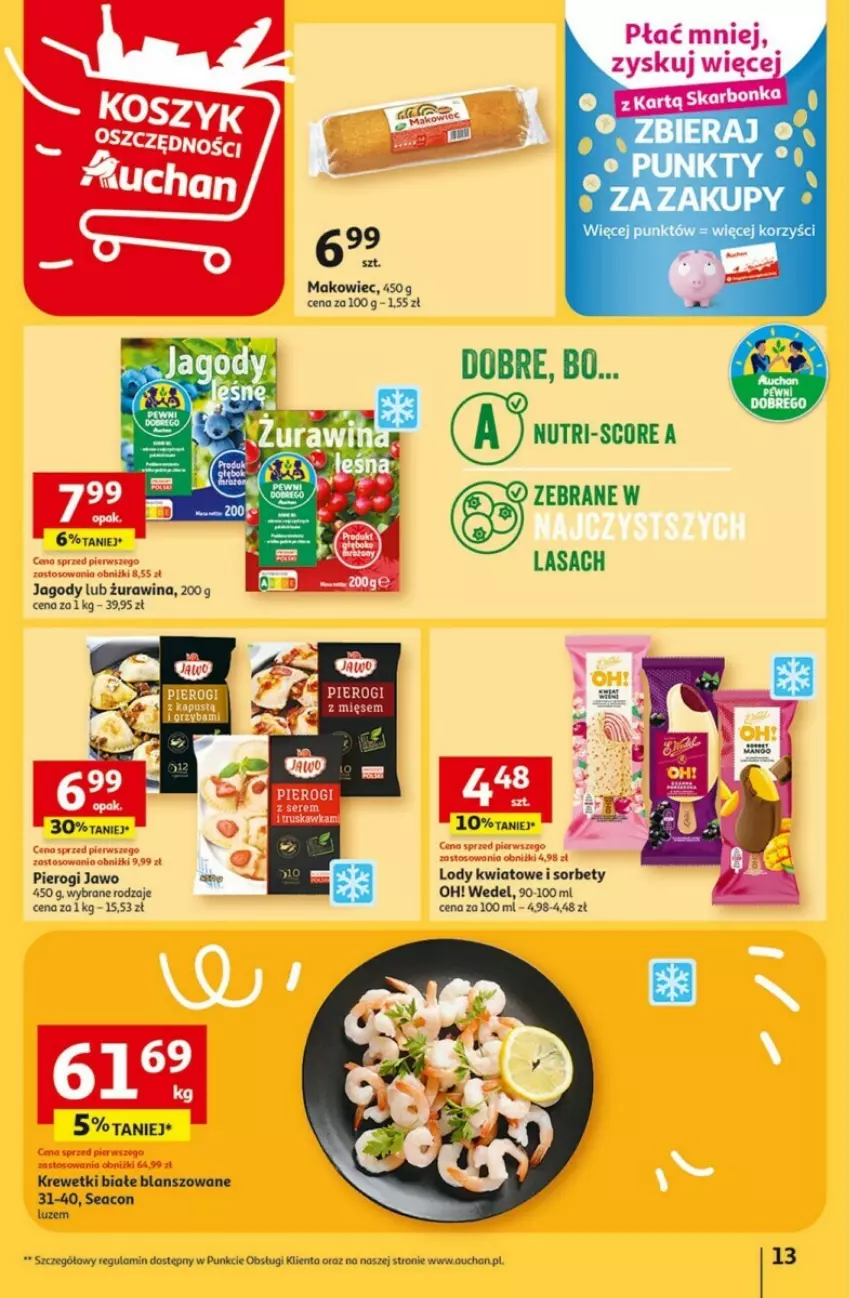 Gazetka promocyjna Auchan - ważna 21.09 do 27.09.2023 - strona 5 - produkty: Jagody, Krewetki, Lody, Makowiec, Pierogi