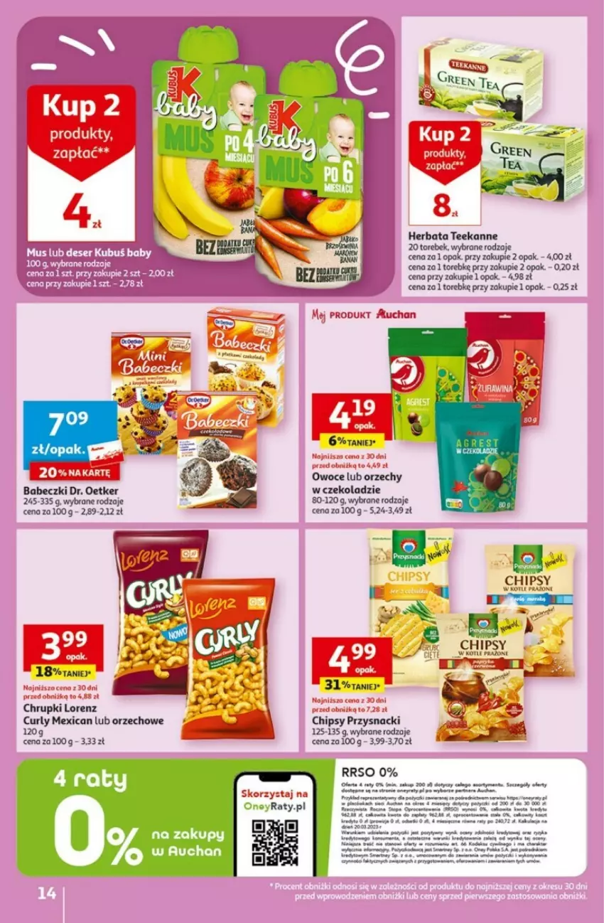 Gazetka promocyjna Auchan - ważna 21.09 do 27.09.2023 - strona 6 - produkty: Babeczki, Chipsy, Deser, Dr. Oetker, Herbata, Kubuś, LEGO, Mus, Orzechy w czekoladzie, Owoce, Przysmaki, Ser, Teekanne