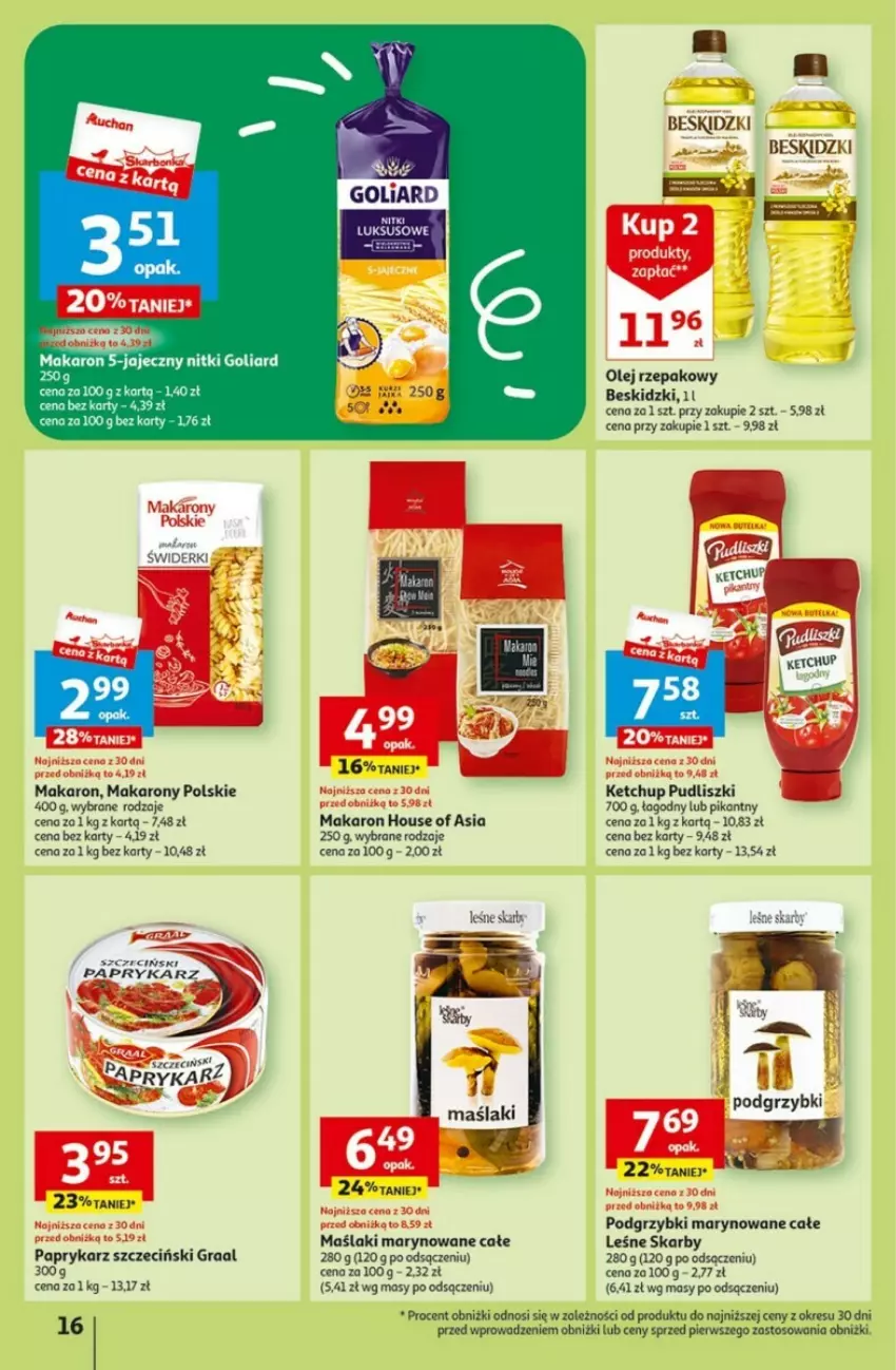 Gazetka promocyjna Auchan - ważna 21.09 do 27.09.2023 - strona 8 - produkty: Beskidzki, Goliard, Gra, Graal, House of Asia, Ketchup, Makaron, Olej, Olej rzepakowy, Papryka, Paprykarz, Paprykarz szczeciński, Podgrzybki, Podgrzybki marynowane, Pudliszki