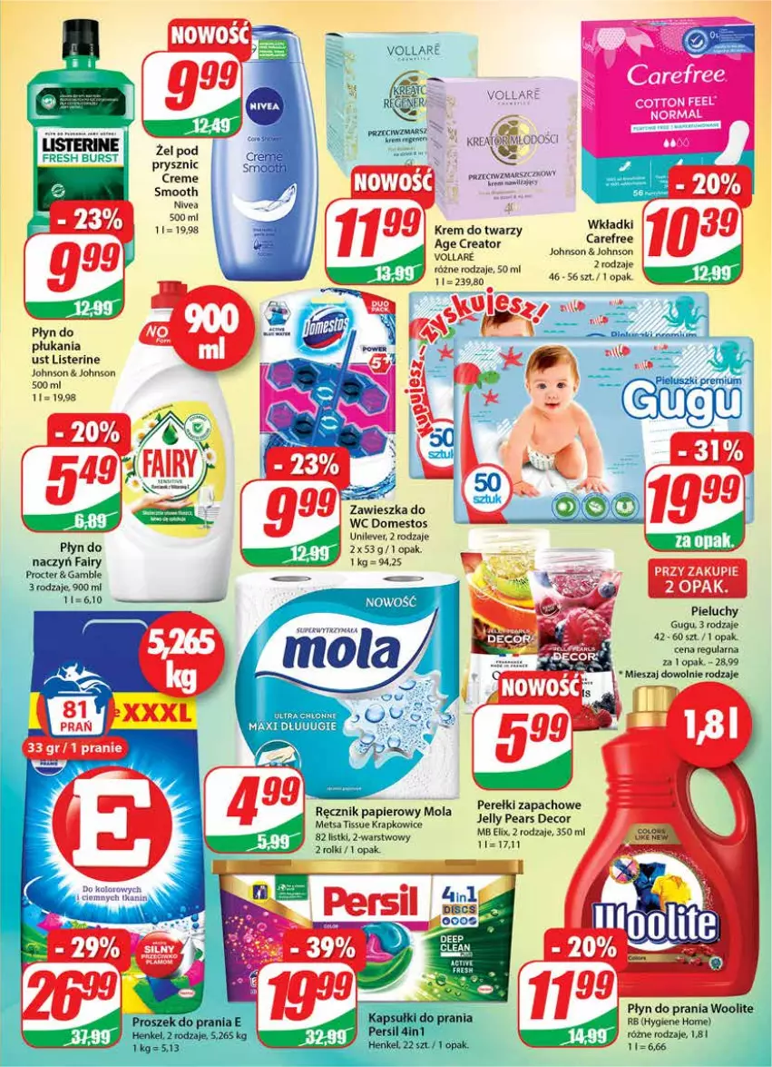 Gazetka promocyjna Dino - Gazetka - ważna 30.03 do 05.04.2022 - strona 27 - produkty: Domestos, Fa, Fairy, Krem do twarzy, Listerine, Mars, Mola, Nivea, Papier, Perełki zapachowe, Pieluchy, Płyn do płukania, Ręcznik, Rolki