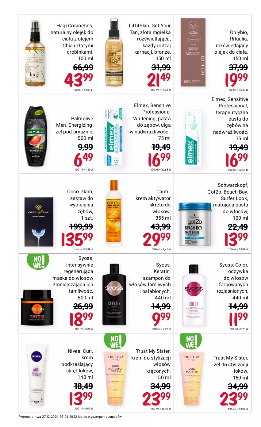 Gazetka promocyjna Rossmann - Makijaż - ważna 01.01 do 03.01.2022 - strona 8 - produkty: Chia, Elmex, Fa, Got2b, Inka, LG, Maska, Maska do włosów, Nivea, Odżywka, Olej, Olejek do ciała, Palmolive, Pasta do zębów, Regenerująca maska, Rust, Schwarzkopf, Surf, Syoss, Szampon, Tera