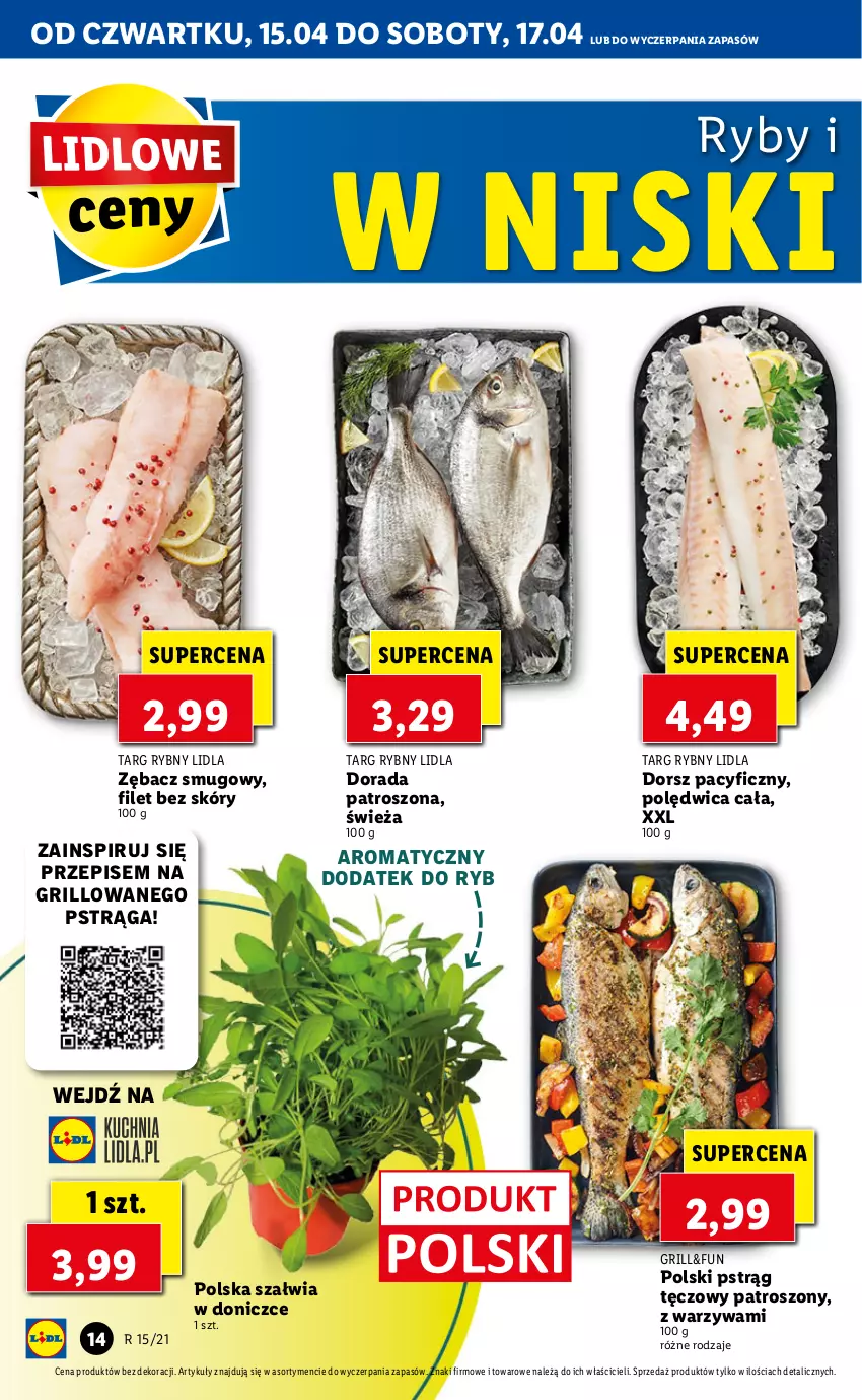 Gazetka promocyjna Lidl - GAZETKA - ważna 15.04 do 17.04.2021 - strona 14 - produkty: Dorsz, Grill, Polędwica, Pstrąg, Pstrąg tęczowy, Warzywa