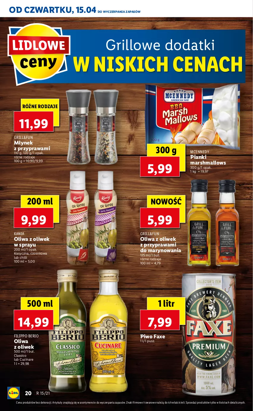 Gazetka promocyjna Lidl - GAZETKA - ważna 15.04 do 17.04.2021 - strona 20 - produkty: Fa, Grill, Mars, Marshmallows, Młynek, Oliwa z oliwek, Piwo