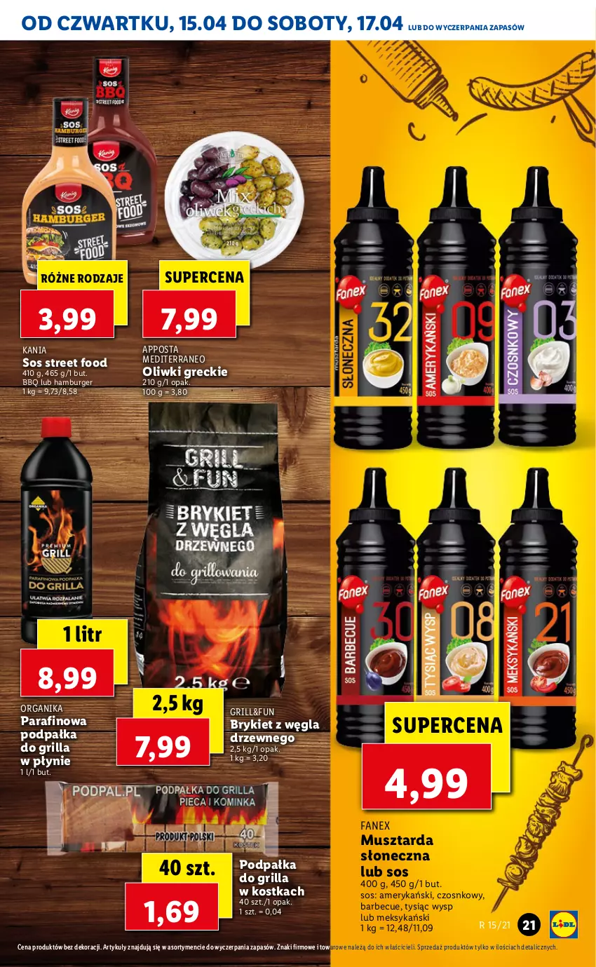 Gazetka promocyjna Lidl - GAZETKA - ważna 15.04 do 17.04.2021 - strona 21 - produkty: Burger, Fa, Grill, Hamburger, Mus, Musztarda, Oliwki, Sos