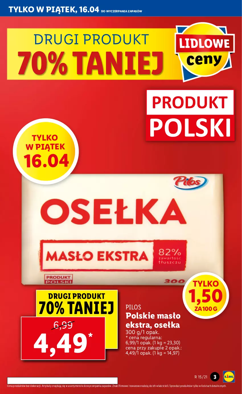 Gazetka promocyjna Lidl - GAZETKA - ważna 15.04 do 17.04.2021 - strona 3 - produkty: Masło, Pilos