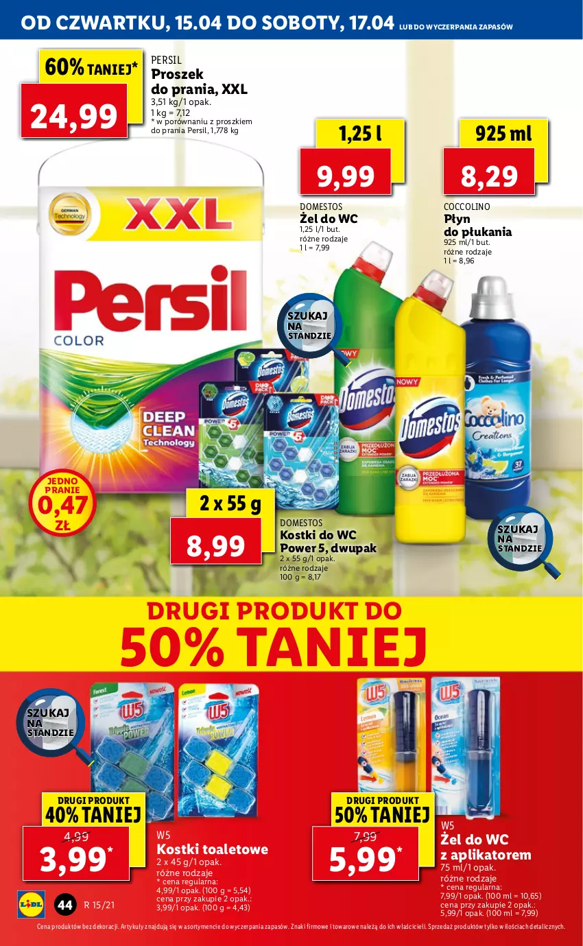 Gazetka promocyjna Lidl - GAZETKA - ważna 15.04 do 17.04.2021 - strona 44 - produkty: Coccolino, Domestos, Persil, Płyn do płukania, Por, Proszek do prania