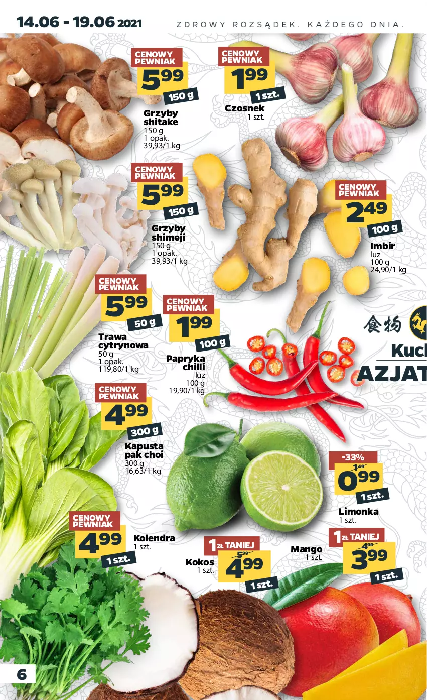 Gazetka promocyjna Netto - Gazetka spożywcza - ważna 14.06 do 19.06.2021 - strona 6 - produkty: Czosnek, Grzyby, Imbir, Kokos, Kolendra, Limonka, Mango, Papryka