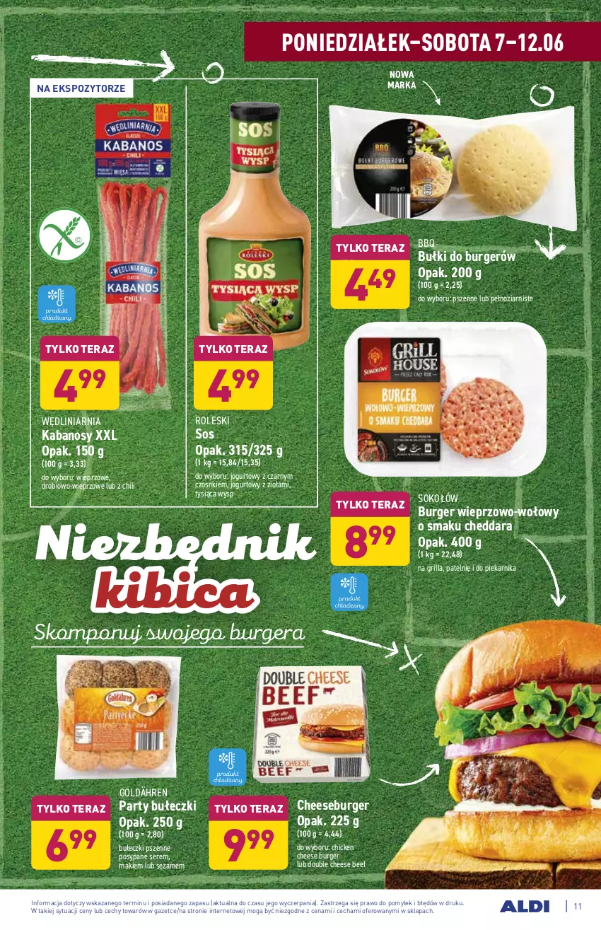 Gazetka promocyjna Aldi - ważna 07.06 do 12.06.2021 - strona 11 - produkty: BIC, Bułeczki, Burger, Cheddar, Grill, Jogurt, Kabanos, Piekarnik, Ser, Sezam, Sok, Sokołów, Sos, Tera