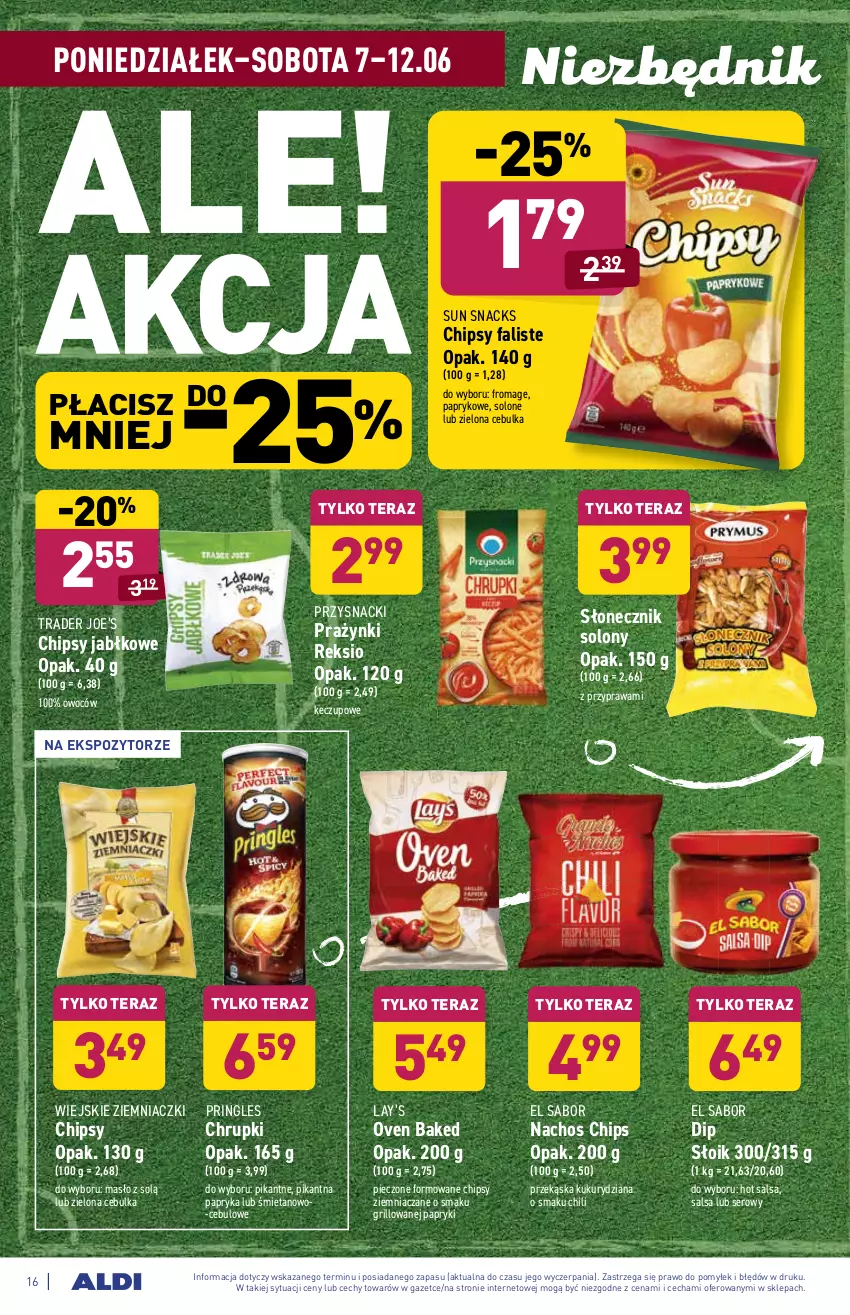 Gazetka promocyjna Aldi - ważna 07.06 do 12.06.2021 - strona 16 - produkty: Chipsy, Chrupki, Fa, Grill, Lay’s, Masło, Papryka, Piec, Pringles, Przysnacki, Salsa, Ser, Tera