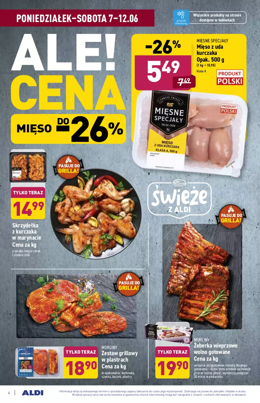 Gazetka promocyjna Aldi - ważna 07.06 do 12.06.2021 - strona 4 - produkty: Boczek, Grill, Kurczak, Lodówka, Mięsne specjały, Mięso, Mięso z uda kurczaka, Morliny, Piekarnik, Skrzydełka z kurczaka, Szynka, Tera