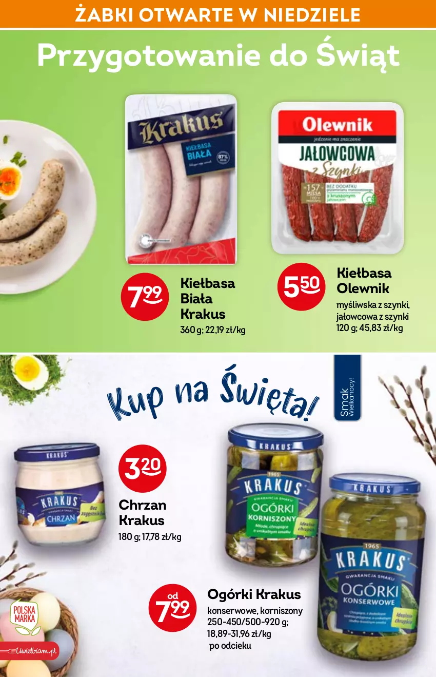 Gazetka promocyjna Żabka - ważna 30.03 do 12.04.2022 - strona 42 - produkty: Chrzan, Kiełbasa, Kiełbasa biała, Korniszony, Krakus, Olewnik, Sałat, Sałatka, Sałatka warzywna, Ser