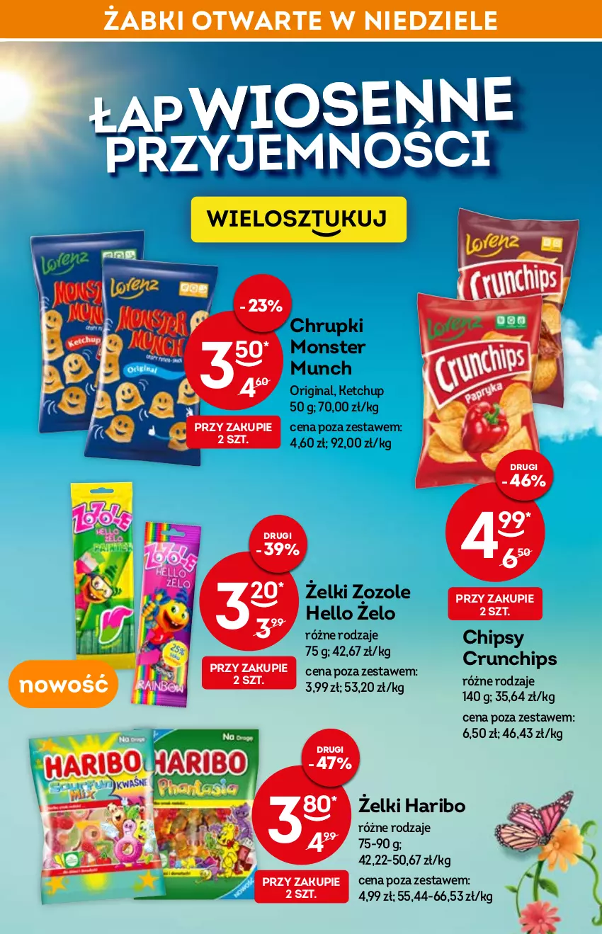 Gazetka promocyjna Żabka - ważna 30.03 do 12.04.2022 - strona 9 - produkty: Chipsy, Chrupki, Crunchips, Gin, Haribo, Ketchup, Monster Munch